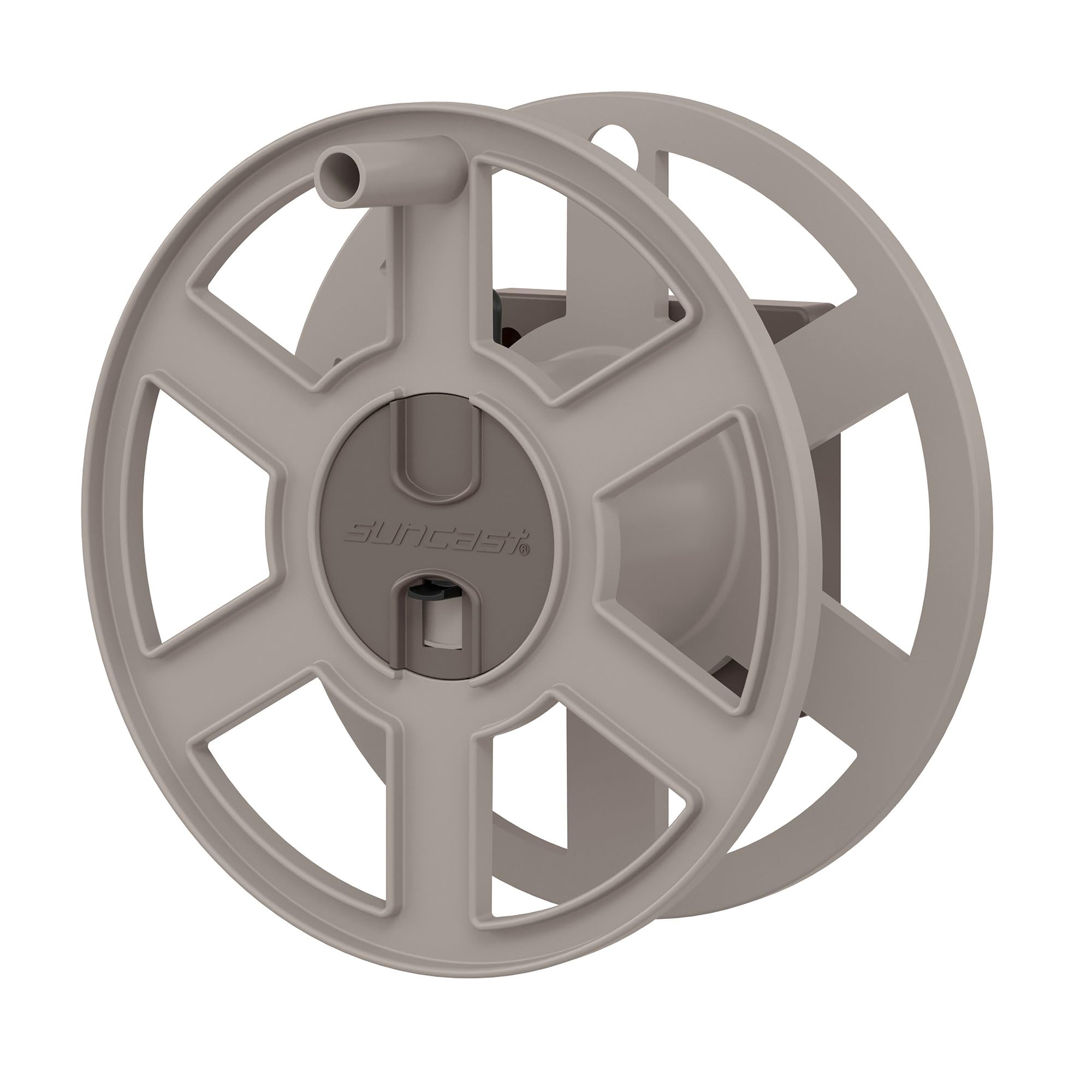 Suncast 100 ft Garden Hose Holder Wall Mount, Taupe Heavy-Duty Wall Mounted Water Hose Reel for Outside Use, Manually Retractable Sidewinder, Open Space-Saving Storage, Made in the USA - Image 7