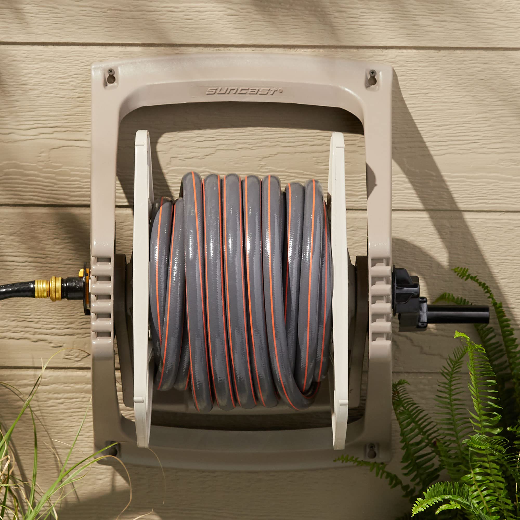 Suncast 100 ft. Tote or Wall Mount Resin Garden Hose Reel with Lid, Taupe - Image 6