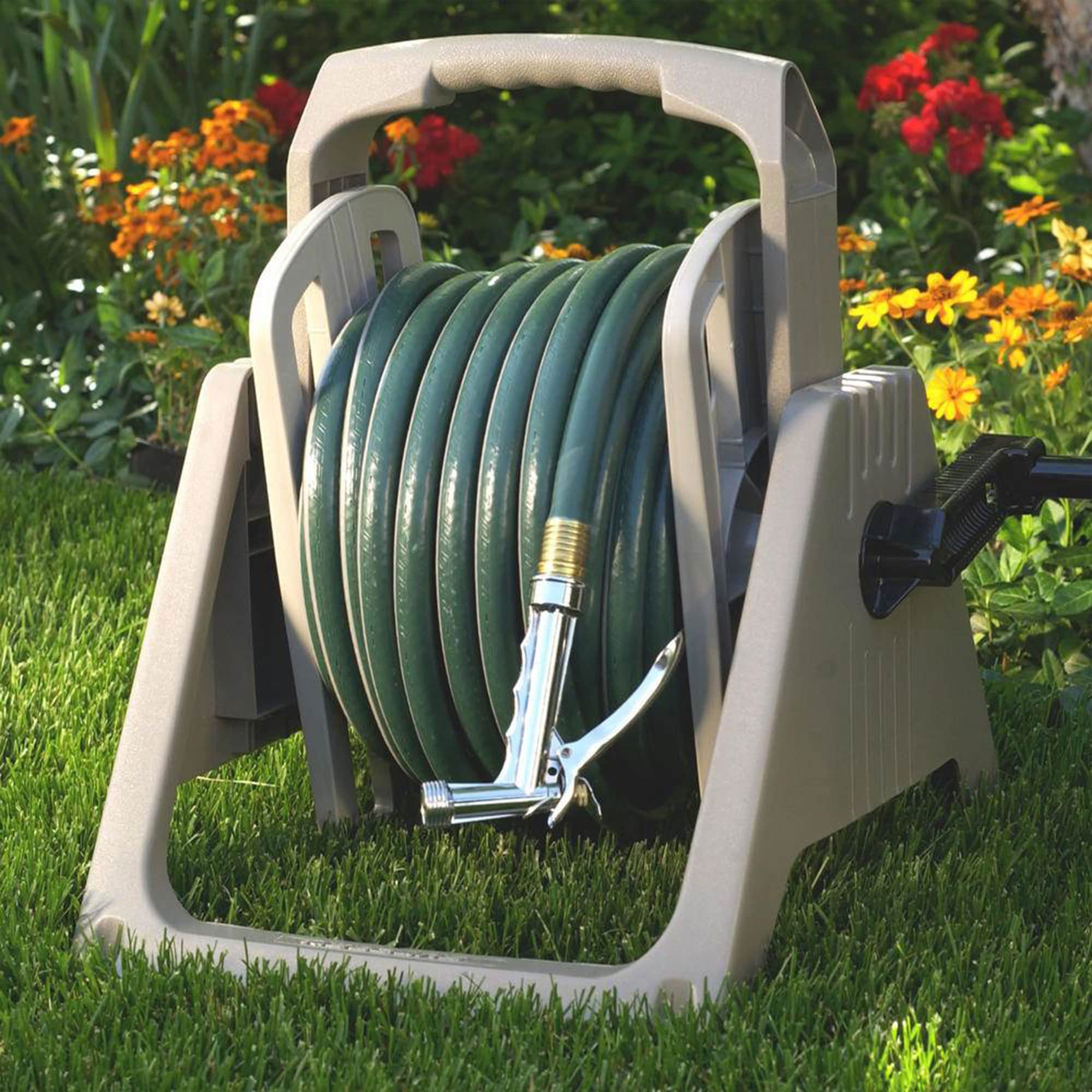 Suncast 100 ft. Tote or Wall Mount Resin Garden Hose Reel with Lid, Taupe - Image 7