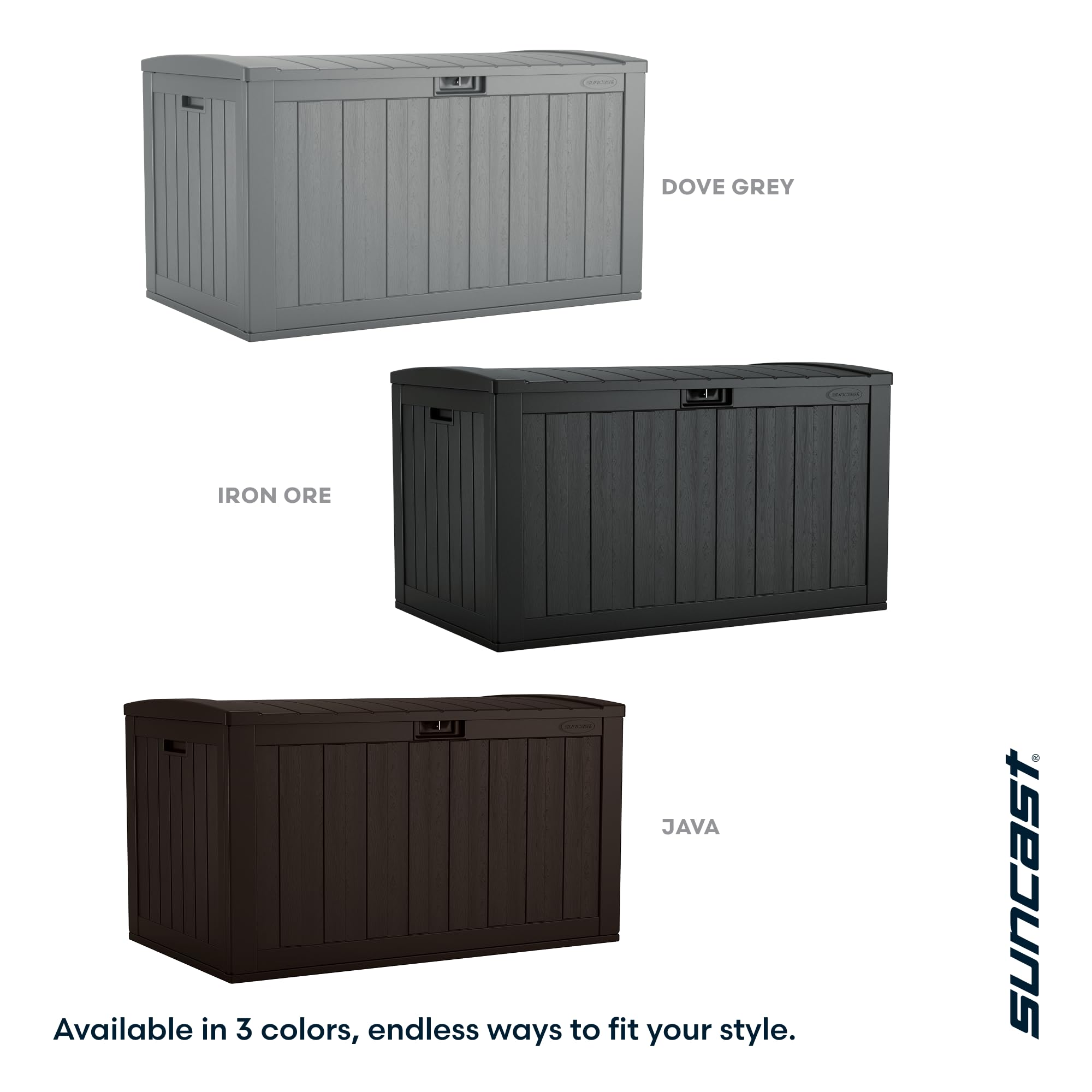 Suncast 134-Gal. Resin Extra-Large Outdoor Patio Deck Box with Pad-Lockable Lid, Modern Outdoor Patio Bench/Storage Box for Cushions, Garden Tools, and More, Iron Ore - Image 5