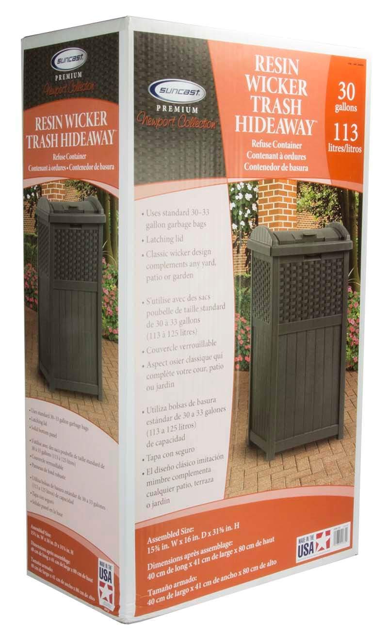 Suncast 2 Pack 33 Gallon Commercial Outdoor Trashcan Hideaway with Lid for 30 to 33 Gallon Trash Bags for Garage, Backyard, or Garden, Brown - Image 3