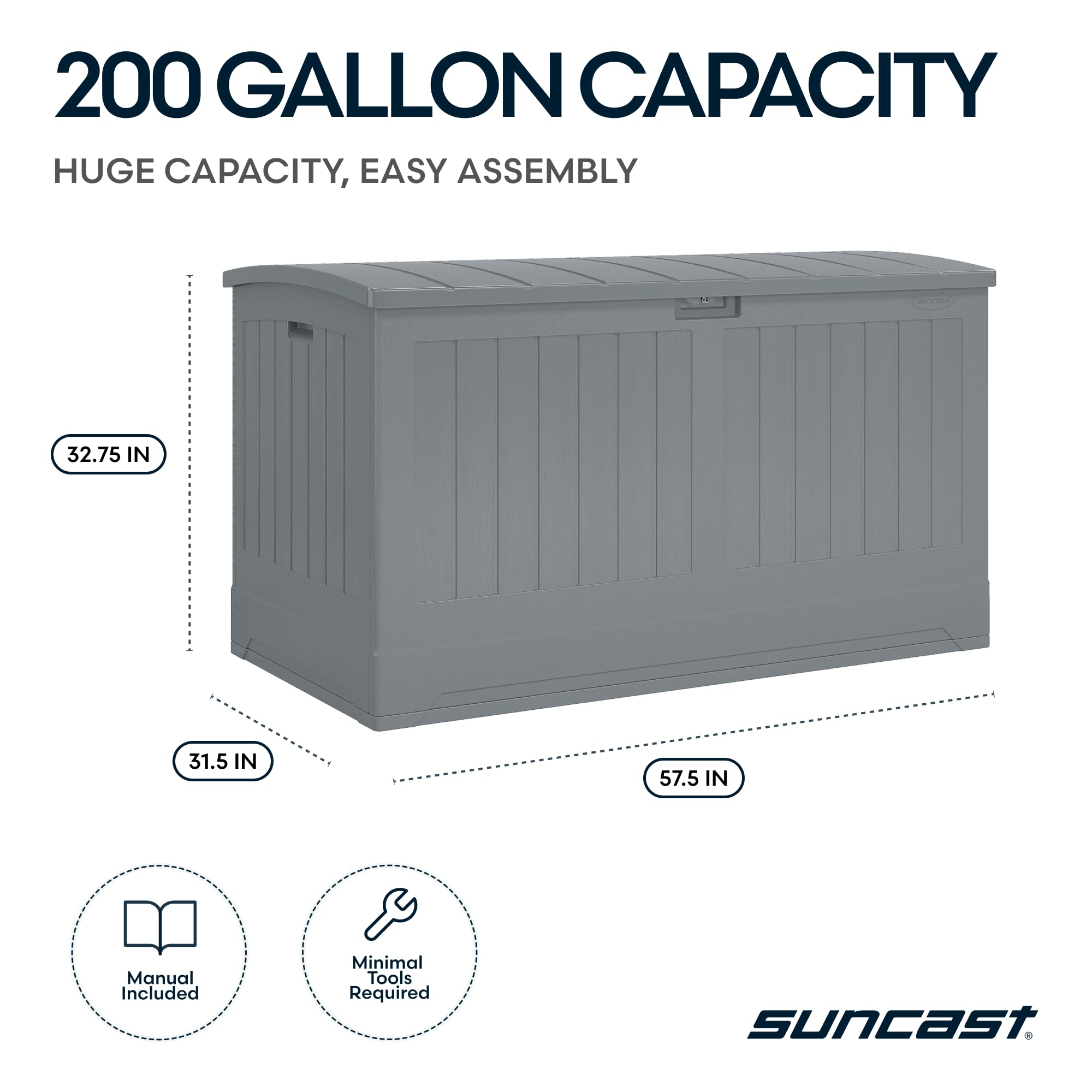 Suncast 200-gal. All-Weather Patio Deck Box, Made in the USA, with Pad-Lockable Lid, Extra-Large Outdoor Storage Unit for Patio Furniture and Grill Tools, Dove Gray Color - Image 3