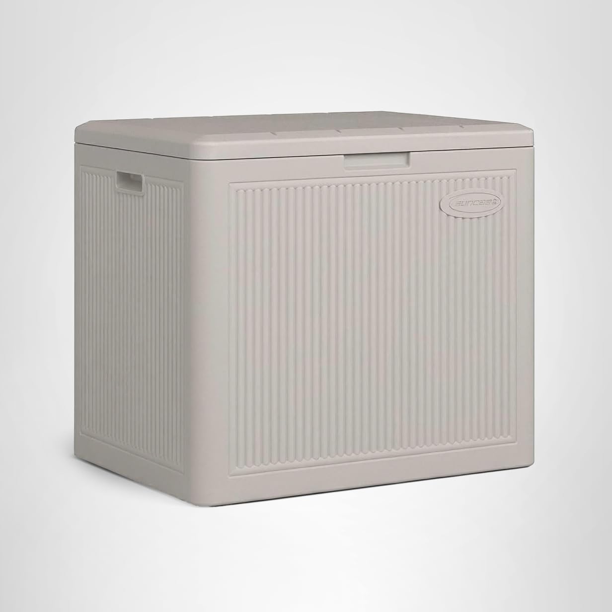 Suncast 22-Gal. Resin Small Outdoor Patio Deck Box with Reeded Design, Modern Outdoor Patio Bench/Storage Box for Cushions, Garden Tools, and More, French Gray - Image 9