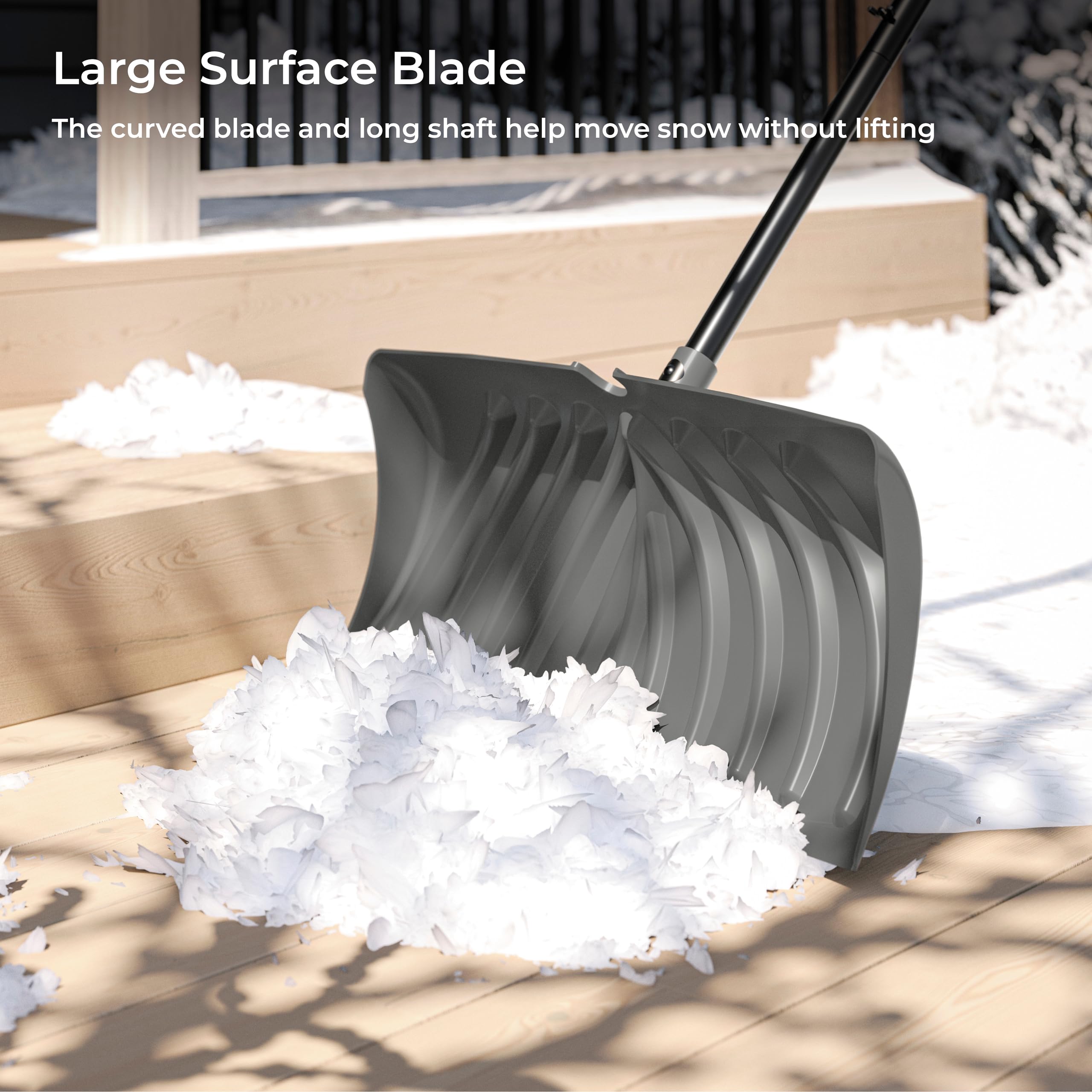 Suncast 27” Steel Core Snow Pusher with Curved Blade, D-Grip Handle, Steel Shaft, Heavy-Duty Snow Removal Tool for Effortless Clearing - Image 3