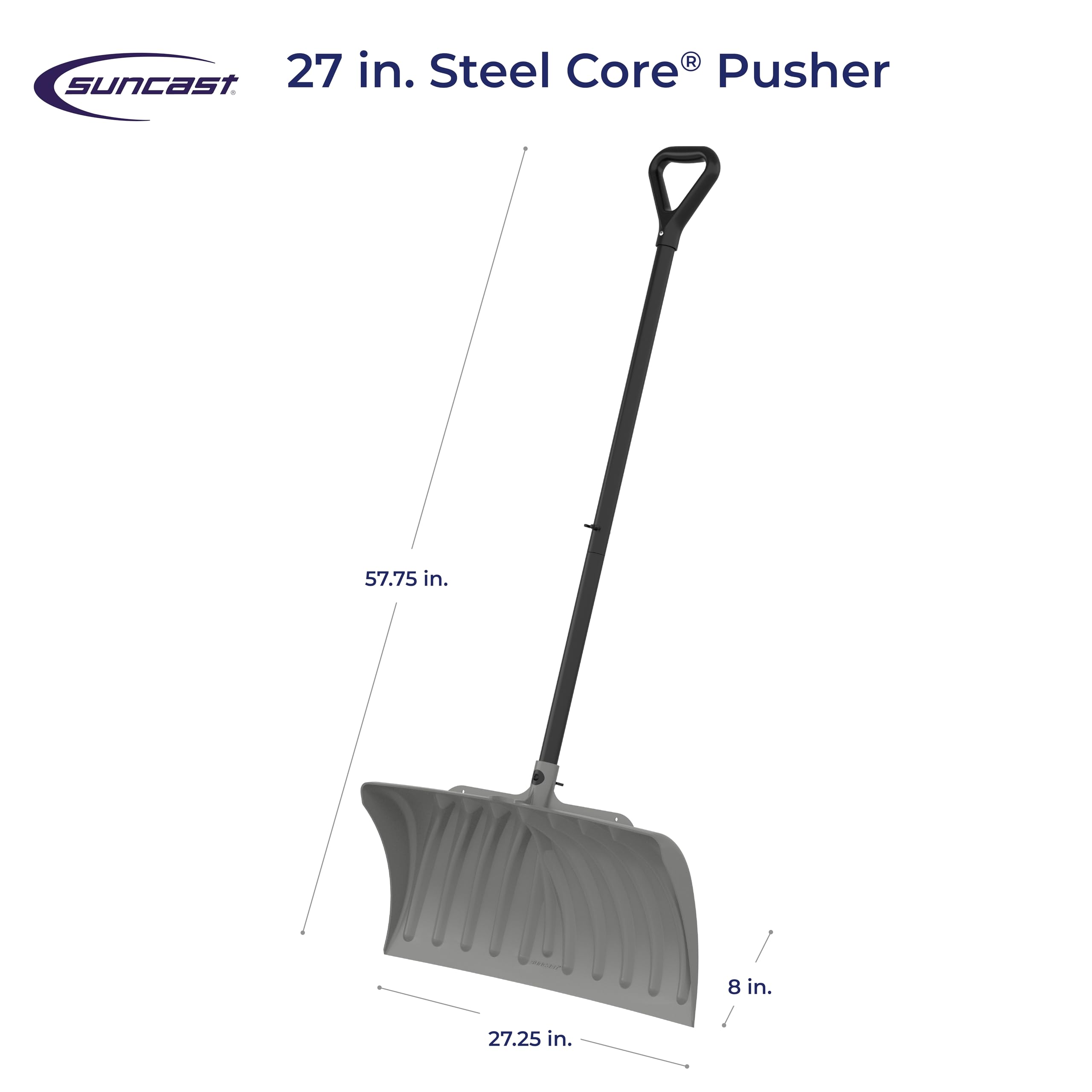 Suncast 27” Steel Core Snow Pusher with Curved Blade, D-Grip Handle, Steel Shaft, Heavy-Duty Snow Removal Tool for Effortless Clearing - Image 6