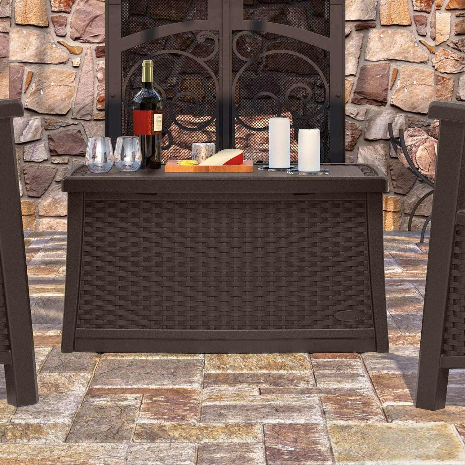 Suncast 30 Gallon Resin Outdoor Patio End Table Storage Box, Java, Made in the USA - Image 7