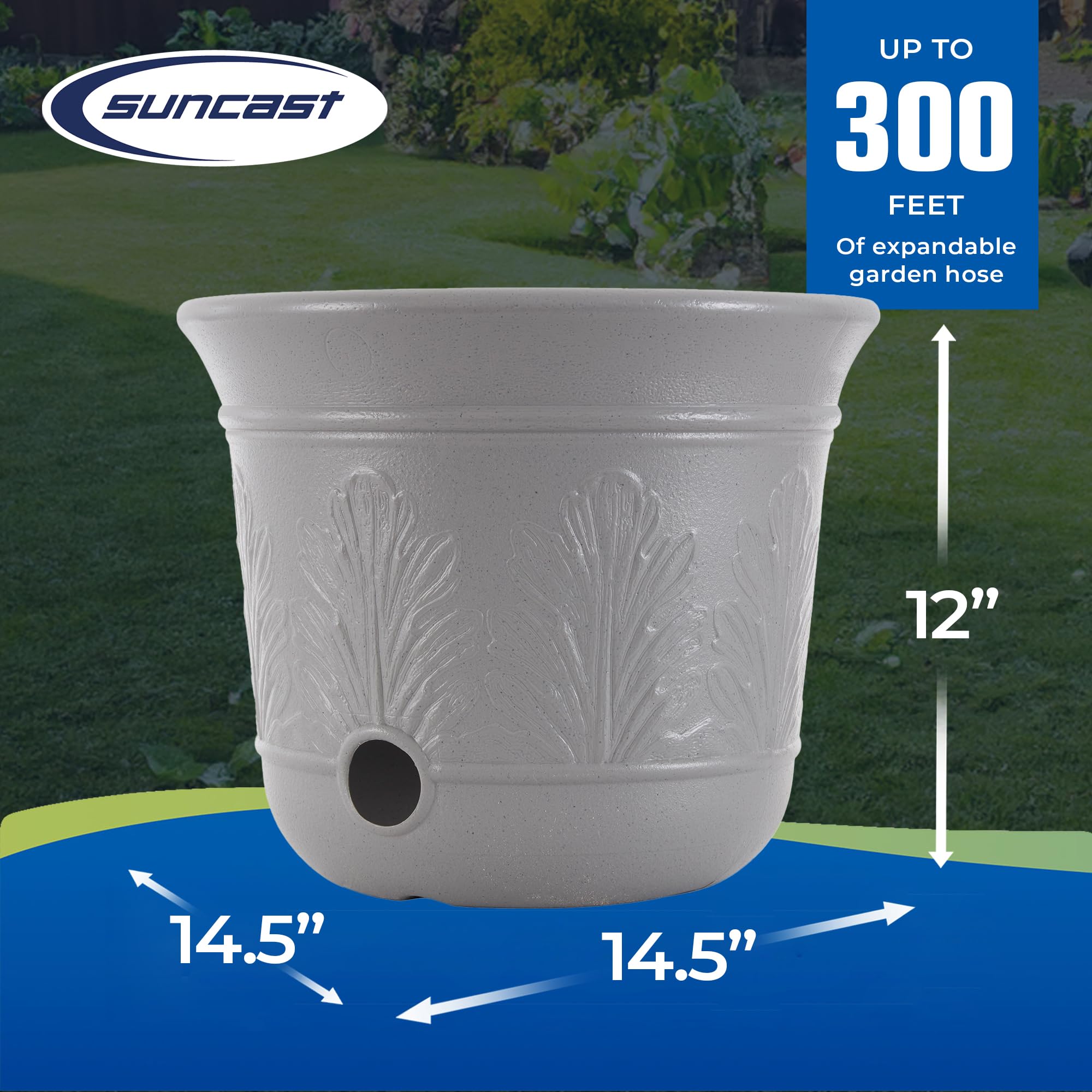 Suncast 300 Foot Heavy Duty 5 Gallon Decorative Plastic Hose Pot for Expandable and Lightweight Hoses, Ideal for Garden, Patio and Backyard Use - Image 3
