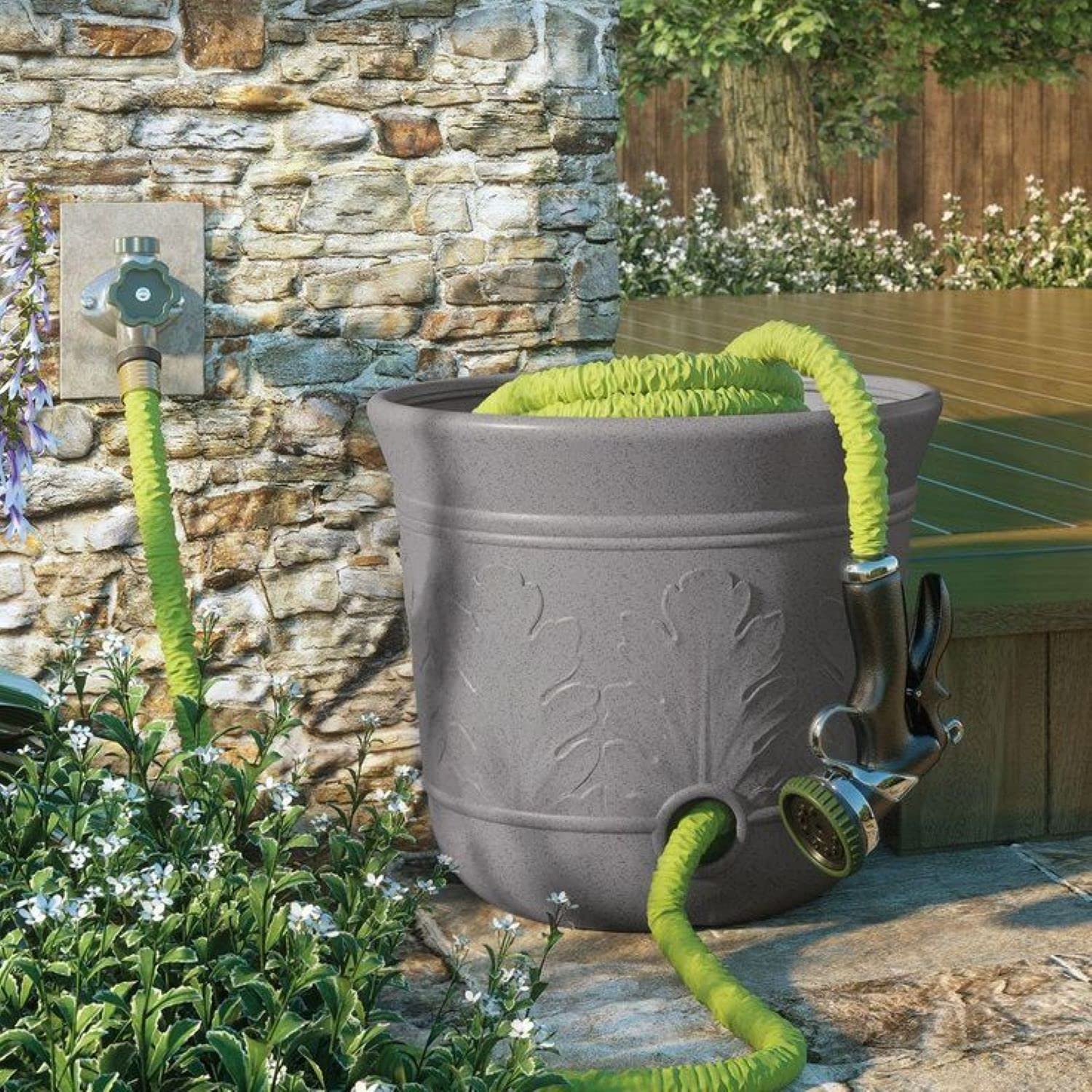 Suncast 300 Foot Heavy Duty 5 Gallon Decorative Plastic Hose Pot for Expandable and Lightweight Hoses, Ideal for Garden, Patio and Backyard Use - Image 8