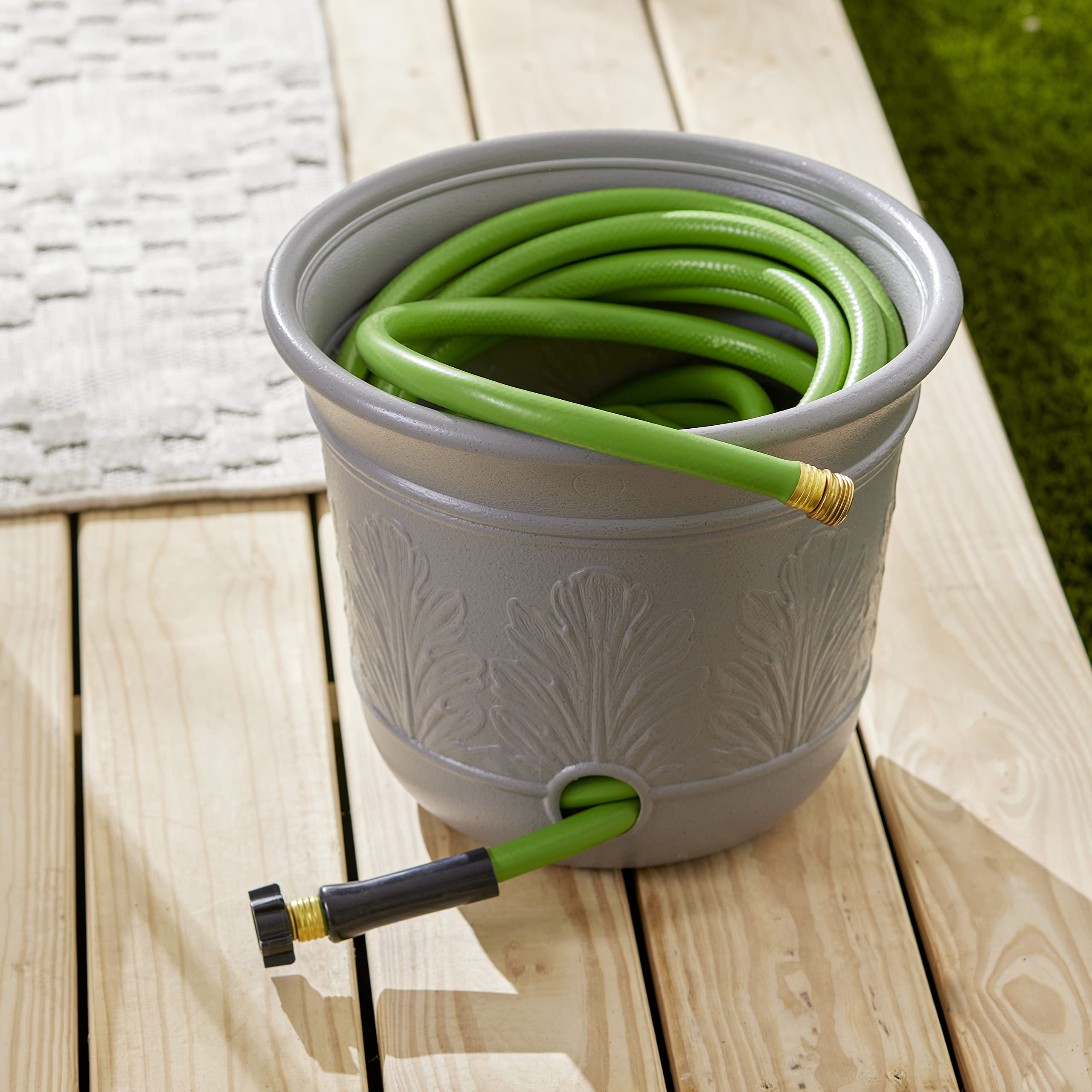 Suncast 300 Foot Heavy Duty 5 Gallon Decorative Plastic Hose Pot for Expandable and Lightweight Hoses, Ideal for Garden, Patio and Backyard Use - Image 9