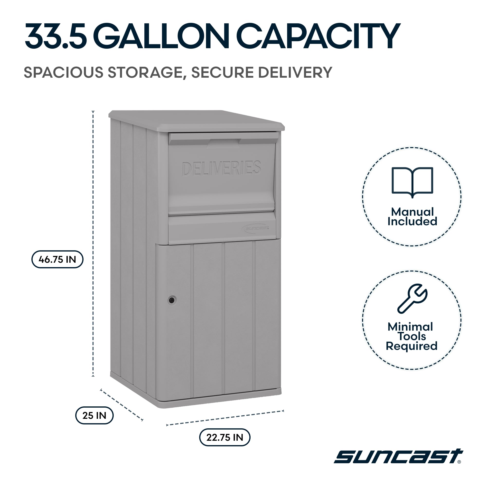 Suncast 33.5-Gallon Capacity Package Delivery Box, Parcel Drop Box with Lock, Weather Resistant Outdoor Storage Solution for Secure Package Deliveries, Made in USA - Image 3