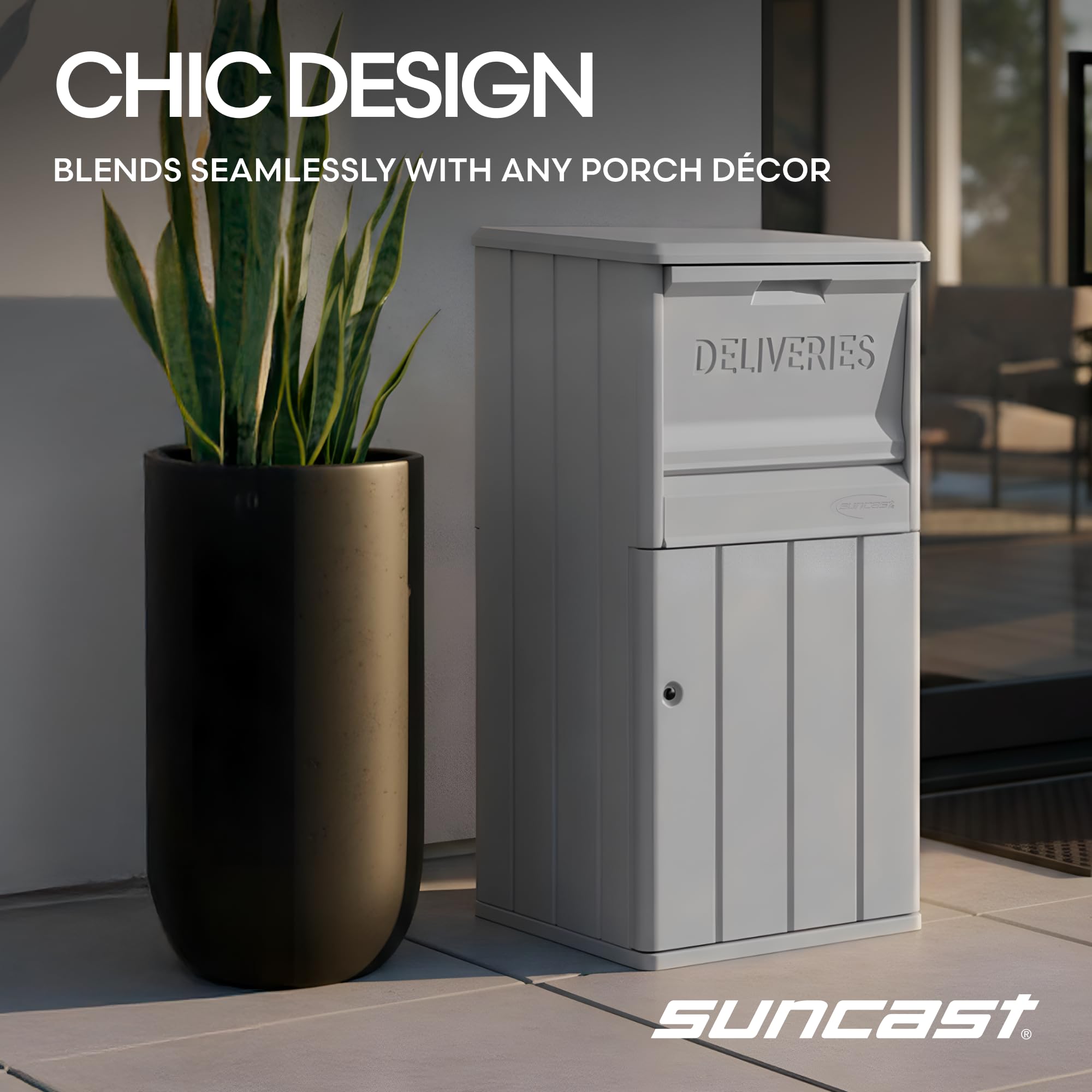 Suncast 33.5-Gallon Capacity Package Delivery Box, Parcel Drop Box with Lock, Weather Resistant Outdoor Storage Solution for Secure Package Deliveries, Made in USA - Image 6