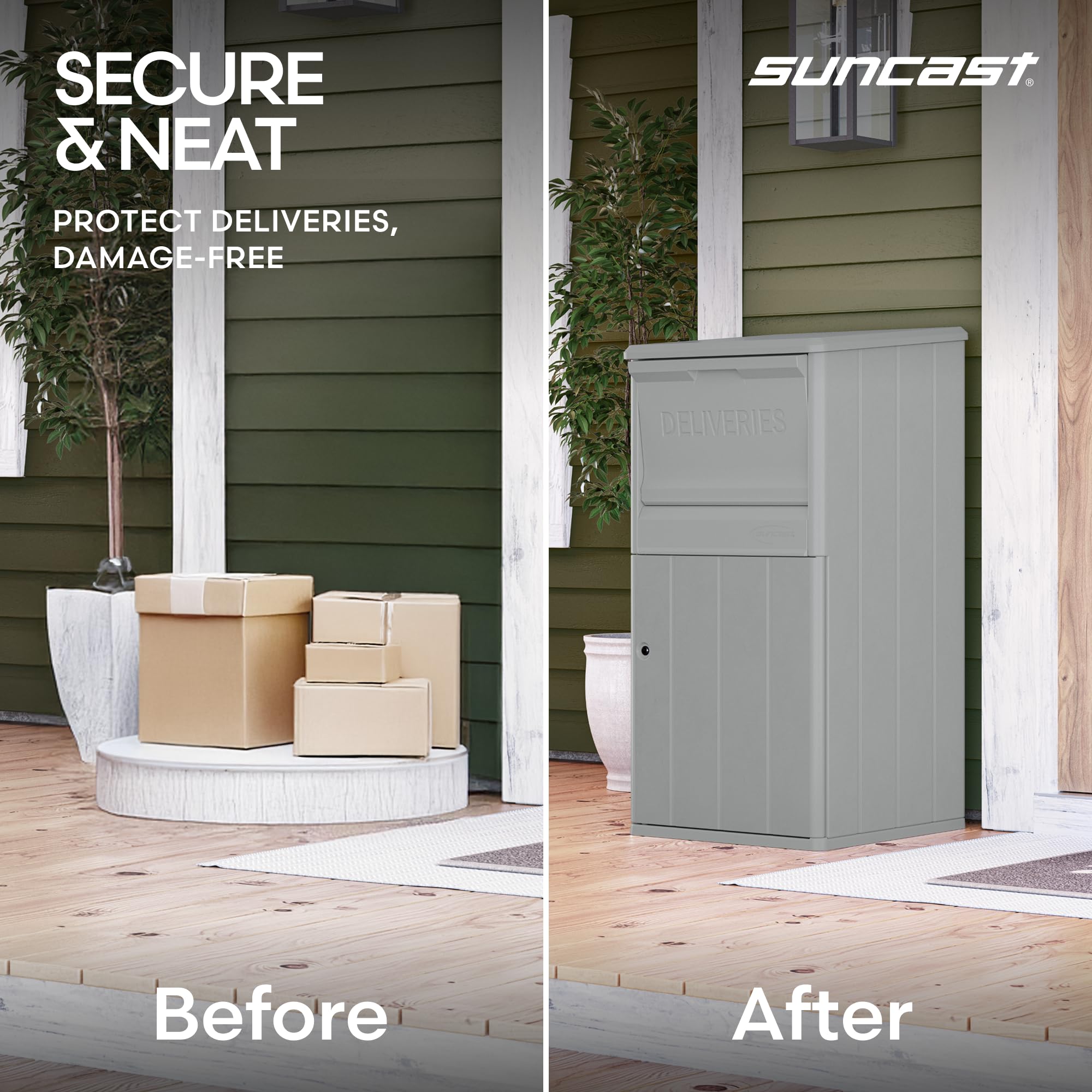 Suncast 33.5-Gallon Capacity Package Delivery Box, Parcel Drop Box with Lock, Weather Resistant Outdoor Storage Solution for Secure Package Deliveries, Made in USA - Image 7