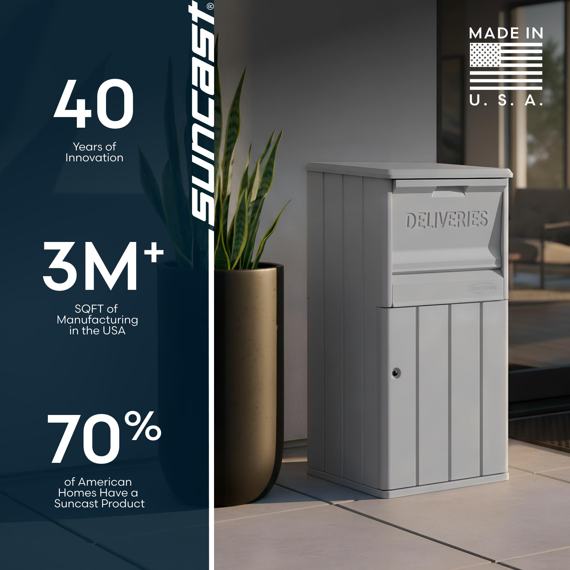 Suncast 33.5-Gallon Capacity Package Delivery Box, Parcel Drop Box with Lock, Weather Resistant Outdoor Storage Solution for Secure Package Deliveries, Made in USA - Image 9