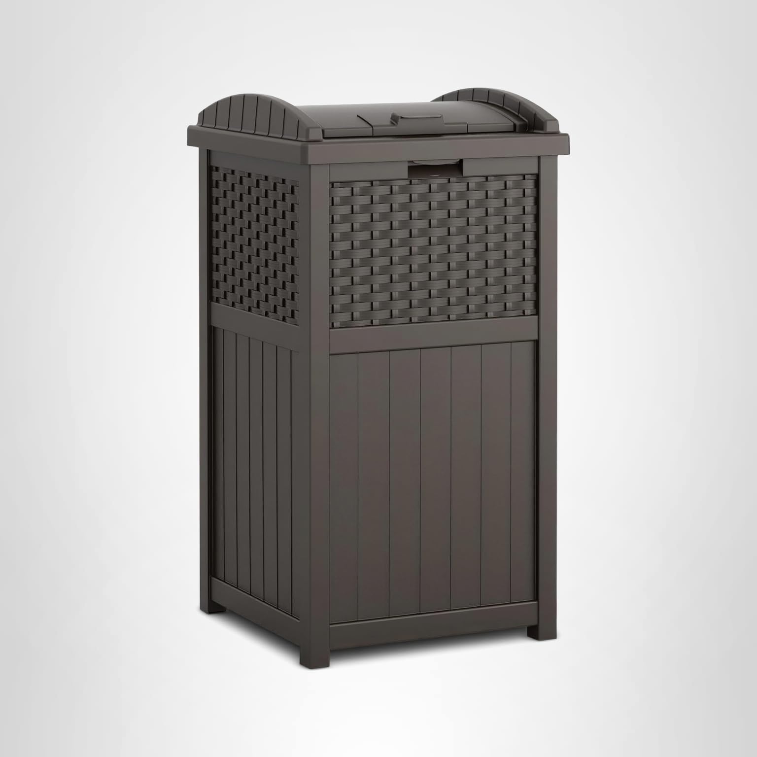 Suncast 33 Gallon Commercial Outdoor Trashcan Hideaway with Lid for 30 to 33 Gallon Trash Bags for Garage, Backyard, or Garden, Brown - Image 10