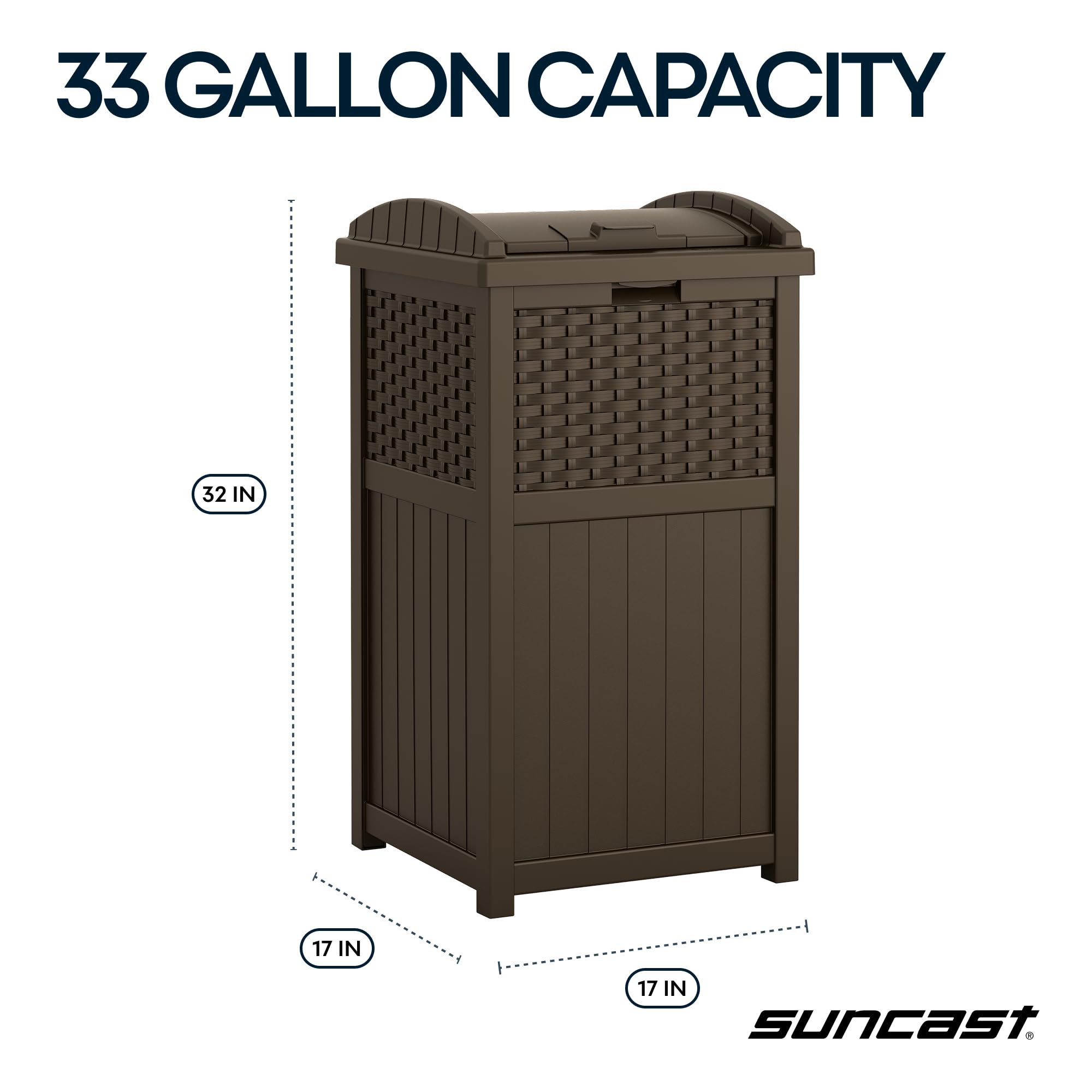 Suncast 33 Gallon Commercial Outdoor Trashcan Hideaway with Lid for 30 to 33 Gallon Trash Bags for Garage, Backyard, or Garden, Brown - Image 4