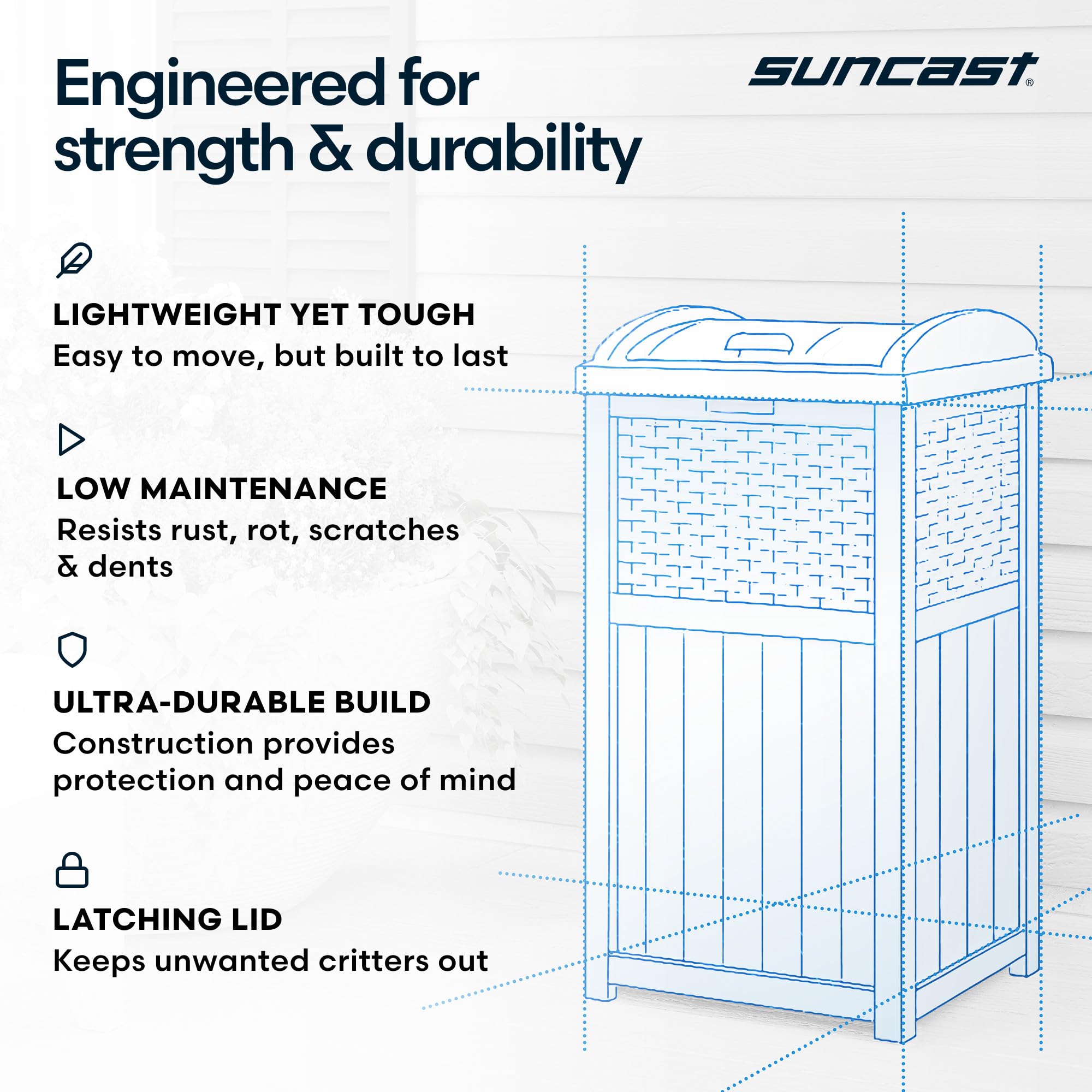 Suncast 33 Gallon Commercial Outdoor Trashcan Hideaway with Lid for 30 to 33 Gallon Trash Bags for Garage, Backyard, or Garden, Brown - Image 7