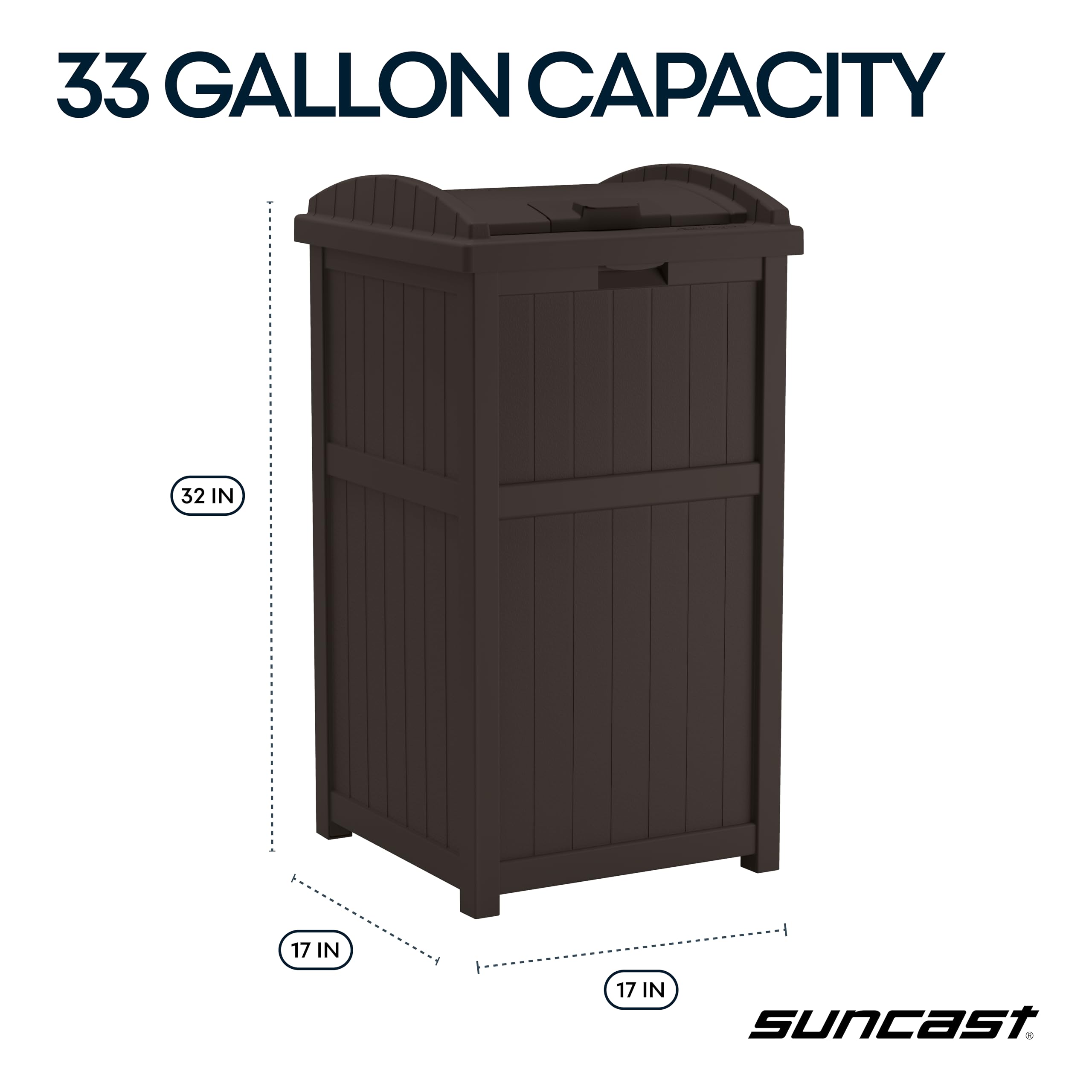 Suncast 33 Gallon Durable resin Hideaway Outdoor Garbage Can with Secure Lid and Wicker Design for Home Backyards, Decks, or Patios, Java Brown - Image 4