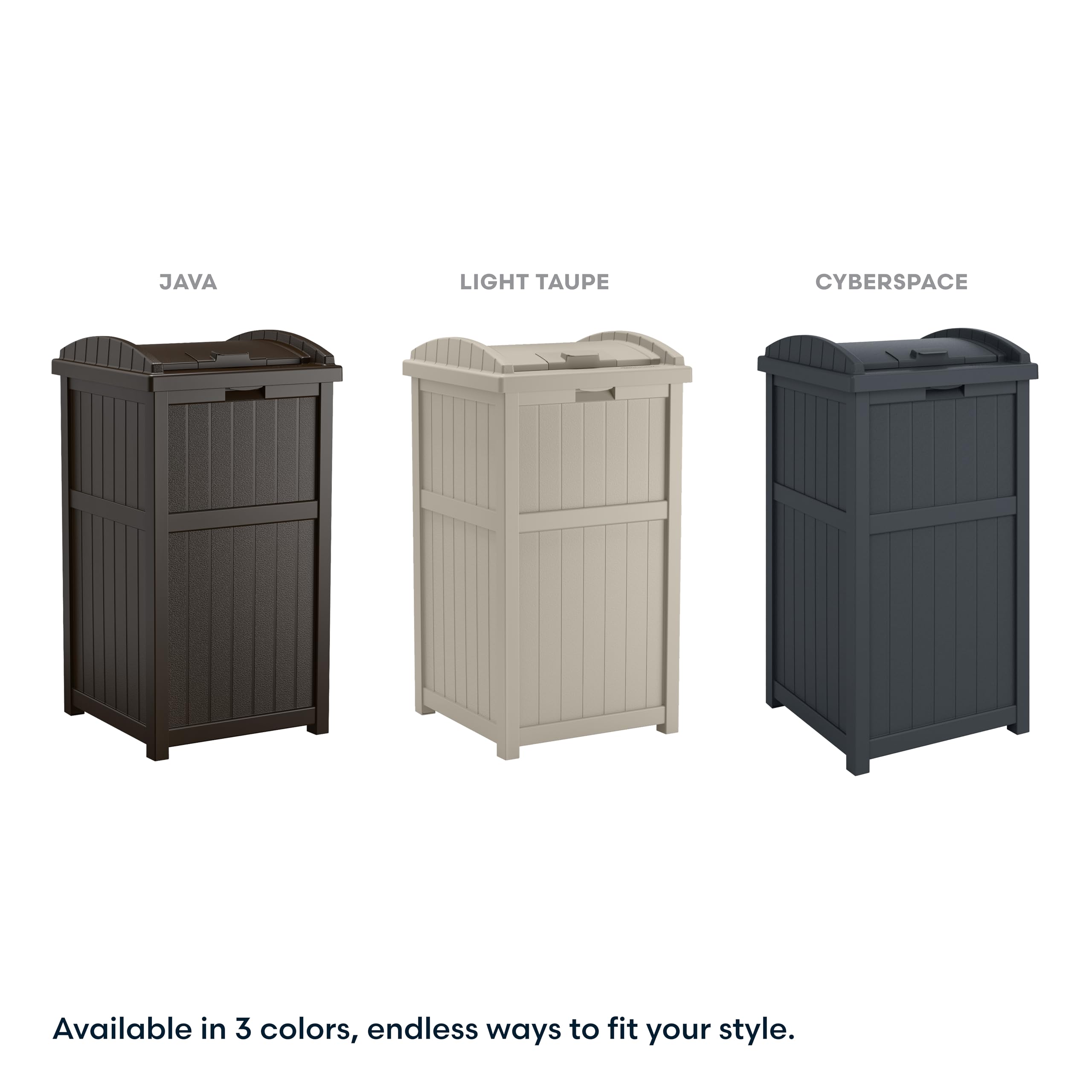 Suncast 33 Gallon Durable resin Hideaway Outdoor Garbage Can with Secure Lid and Wicker Design for Home Backyards, Decks, or Patios, Java Brown - Image 6