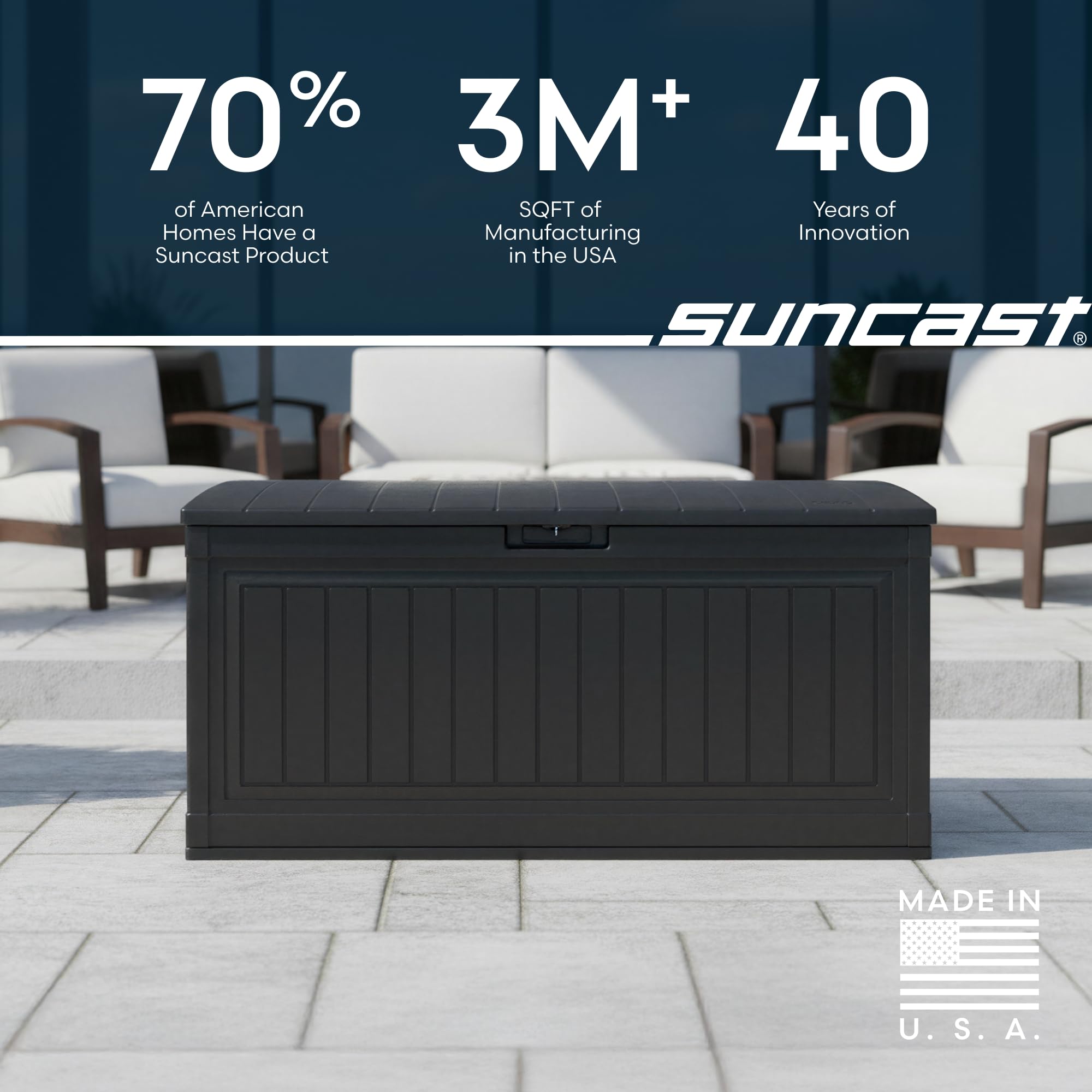 Suncast 80-Gal. Resin Large Outdoor Patio Deck Box with Pad-Lockable Lid, Modern Outdoor Patio Bench/Storage Box for Cushions, Garden Tools, and More, Iron Ore - Image 8