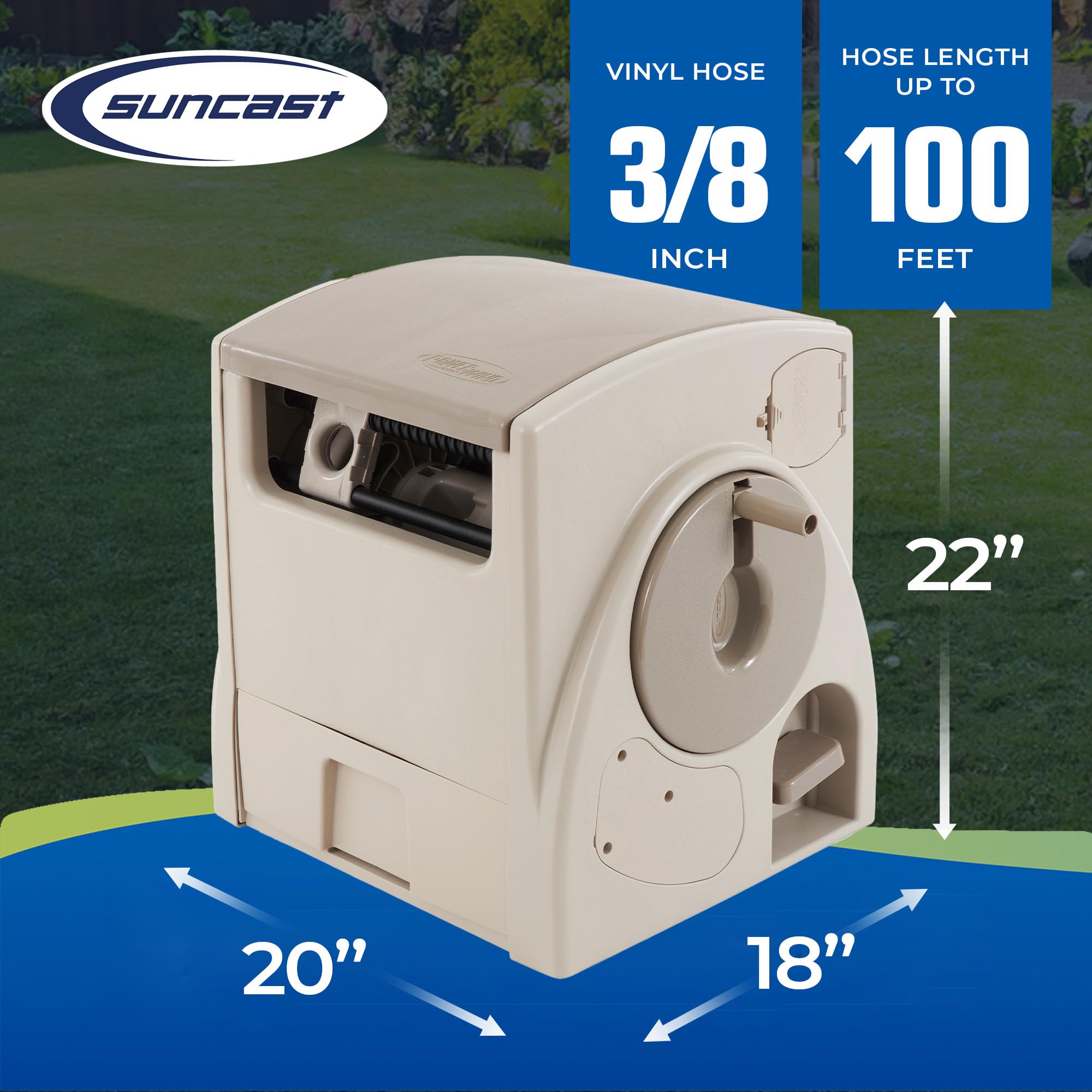 Suncast Automatic Rewind Garden Hose Reel, 100 ft. 5/8 in. Vinyl Hose Holder, Light Taupe - Image 3