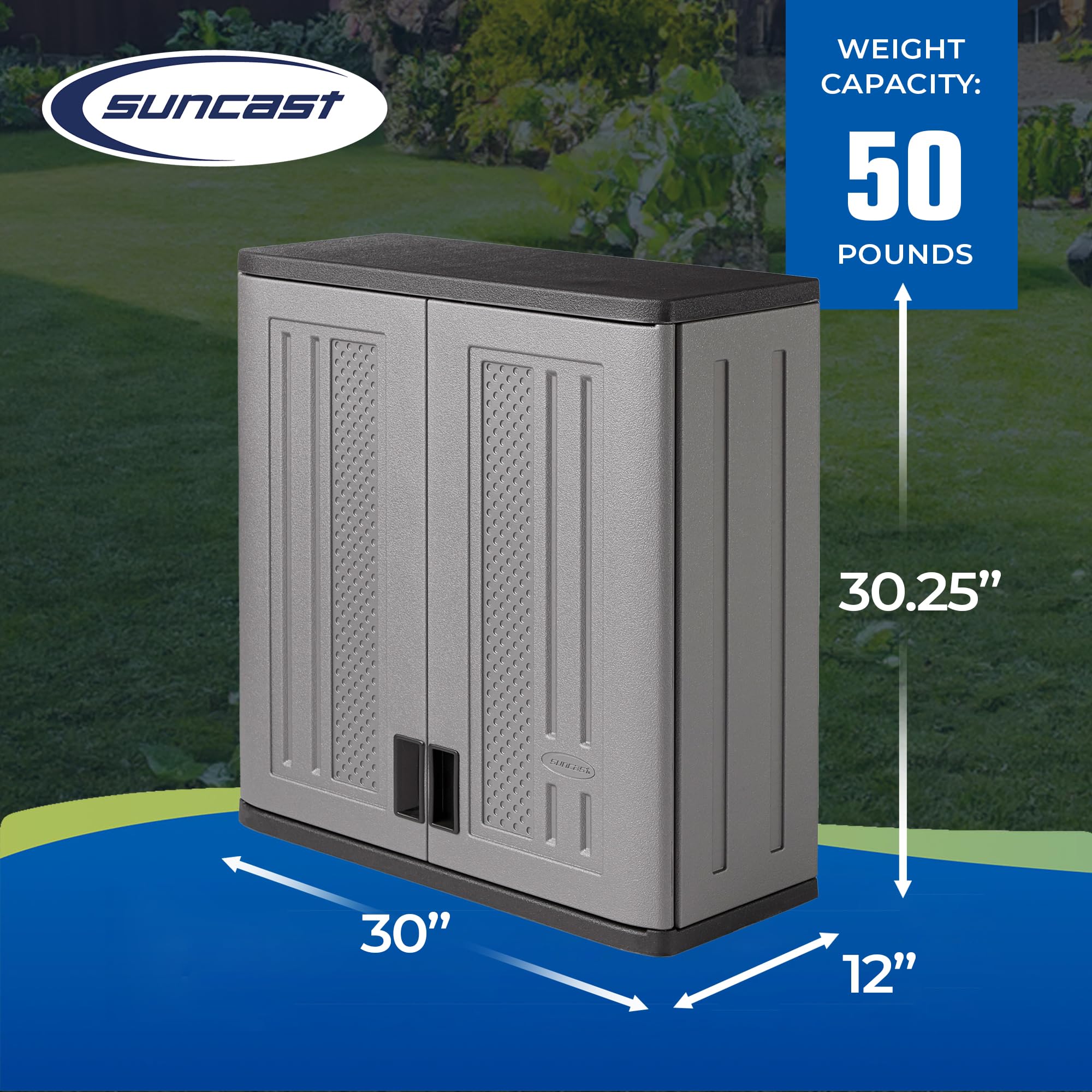 Suncast BMC3000 Cabinet-Resin Construction for Wall Mounted Garage Storage, 30.25" Organizer Doors & Slate Top, Silver/Platinum - Image 3