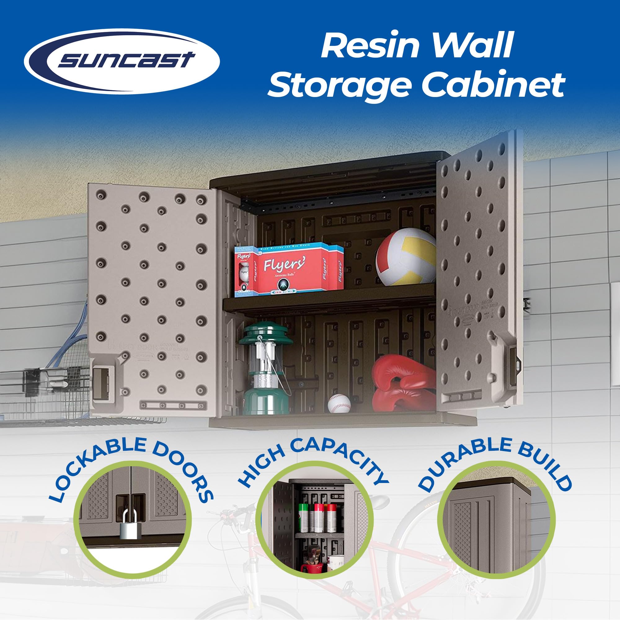 Suncast BMC3000 Cabinet-Resin Construction for Wall Mounted Garage Storage, 30.25" Organizer Doors & Slate Top, Silver/Platinum - Image 4