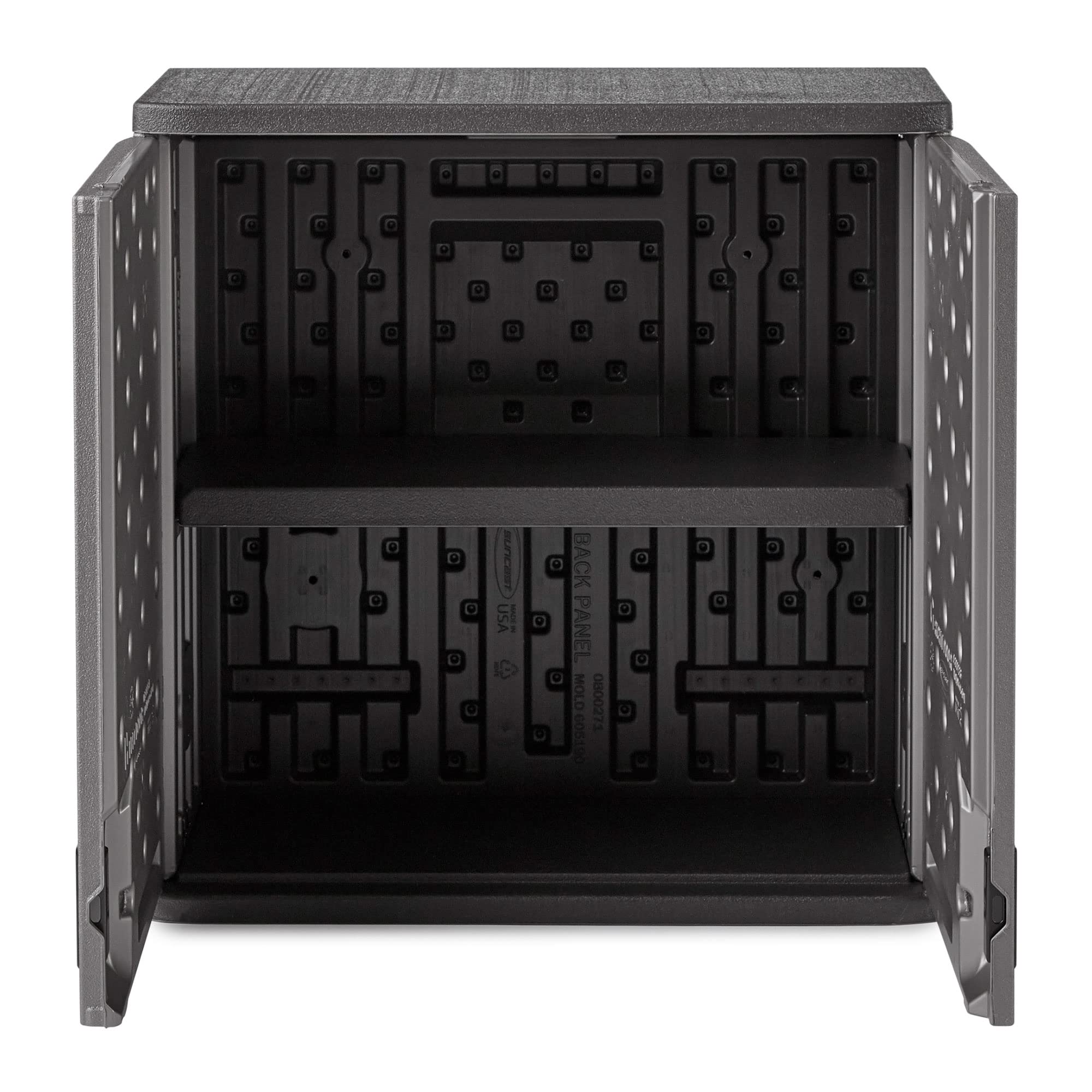 Suncast BMC3000 Cabinet-Resin Construction for Wall Mounted Garage Storage, 30.25" Organizer Doors & Slate Top, Silver/Platinum - Image 5