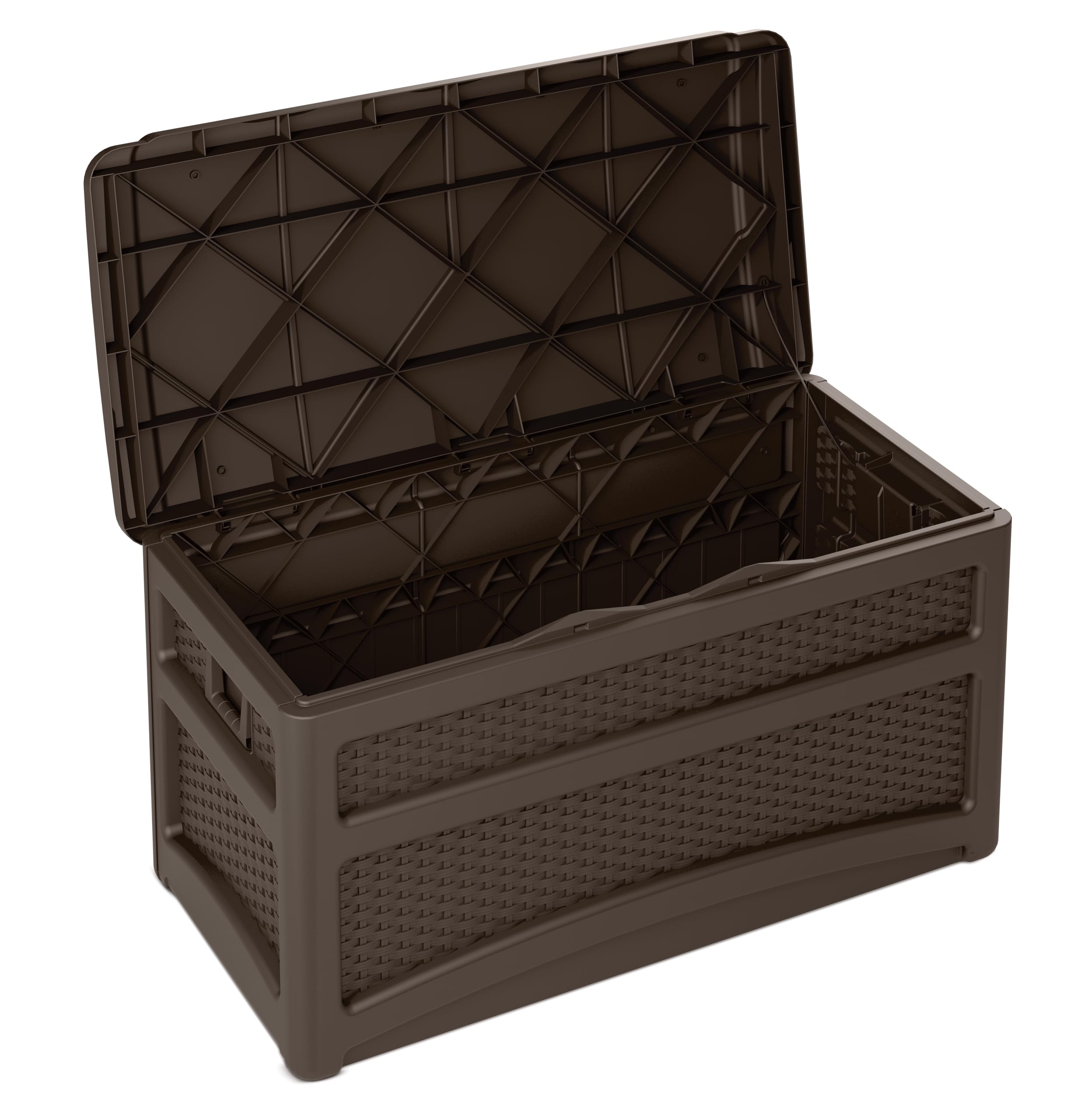 Suncast Durable 73 Gallon Outdoor Resin Storage Chest with Handles, Wheels, and Seat for Patio, Garden, or Pool for Indoor and Outdoor Use, Java - Image 9