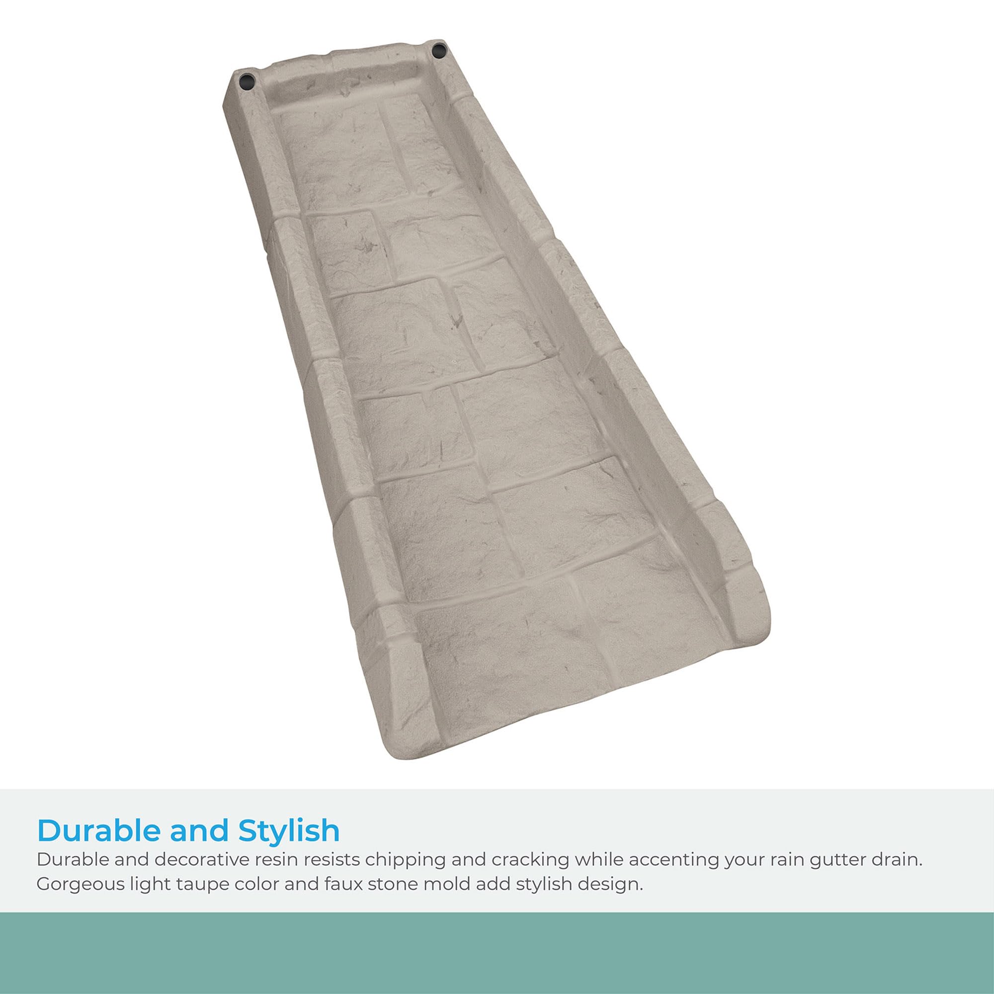 Suncast Easy Assembly Outdoor Decorative Poly Composite Rain Gutter Downspout Splash Block Effective in Any Type of Weather, Stone Light Taupe - Image 6