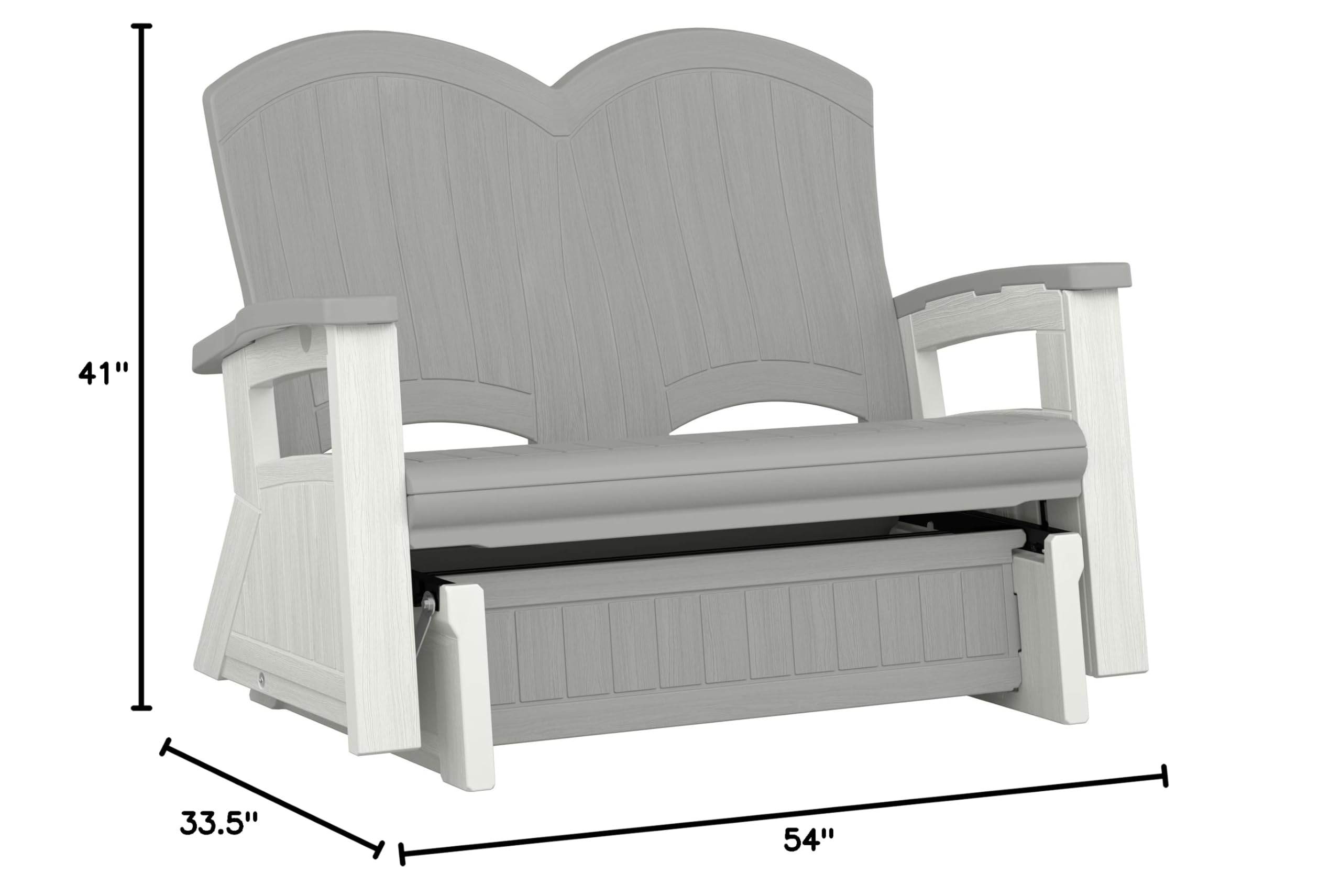 Suncast Ergonomic Adirondack Glider Chair, Blow-Molded Patio Chair with Smooth Gliding Motion, Faux Wood Texture, 500-lb Weight Capacity - Image 3