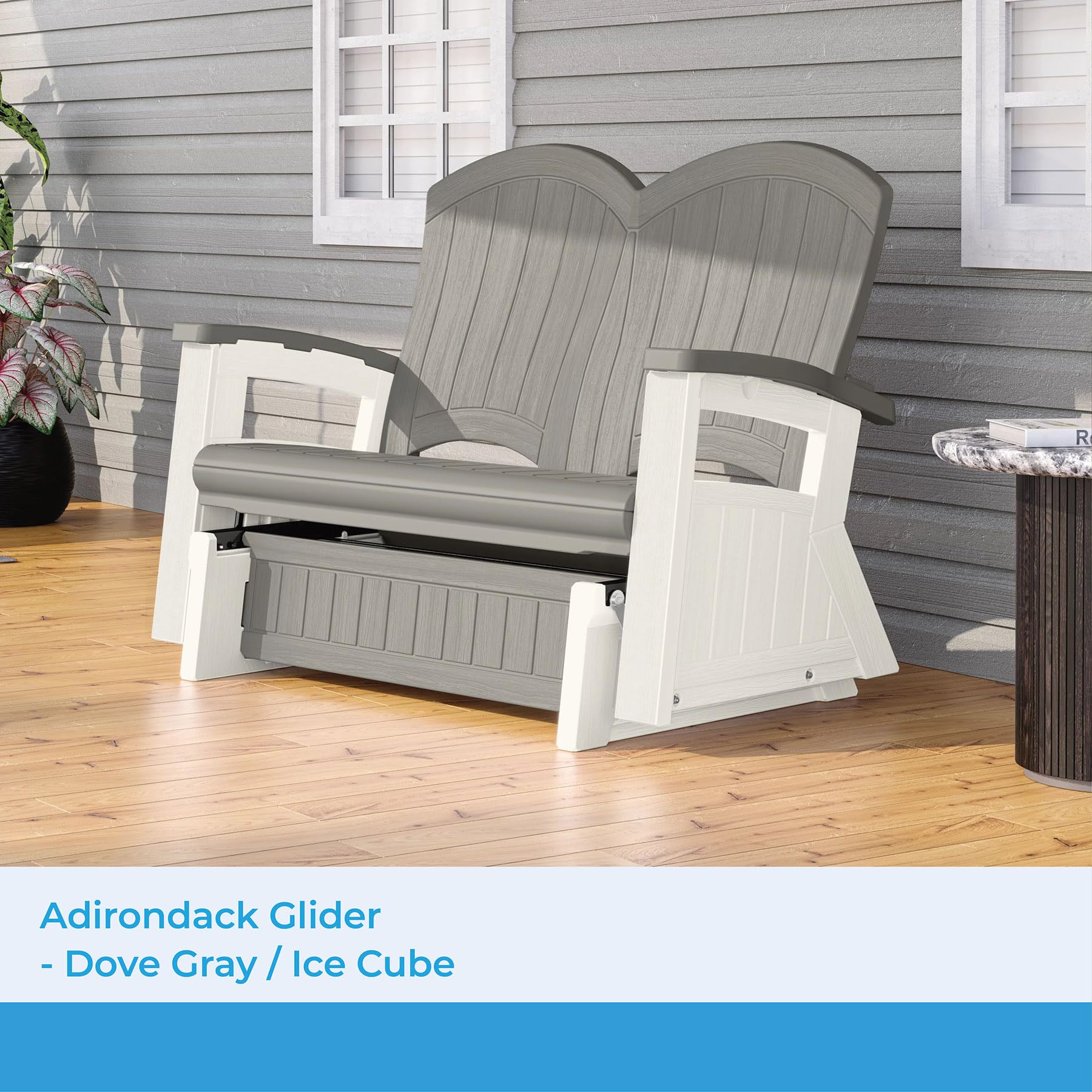 Suncast Ergonomic Adirondack Glider Chair, Blow-Molded Patio Chair with Smooth Gliding Motion, Faux Wood Texture, 500-lb Weight Capacity - Image 4