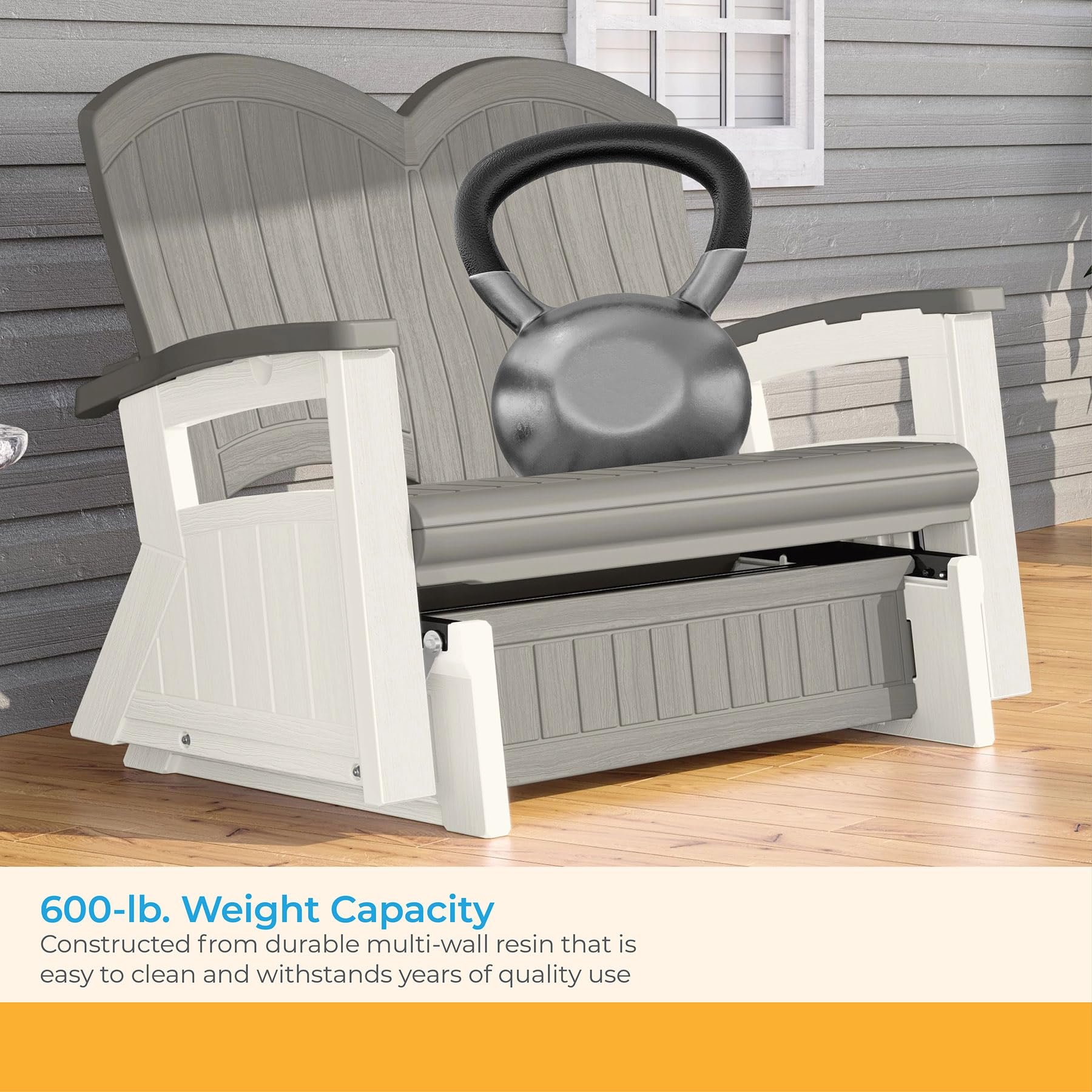 Suncast Ergonomic Adirondack Glider Chair, Blow-Molded Patio Chair with Smooth Gliding Motion, Faux Wood Texture, 500-lb Weight Capacity - Image 6
