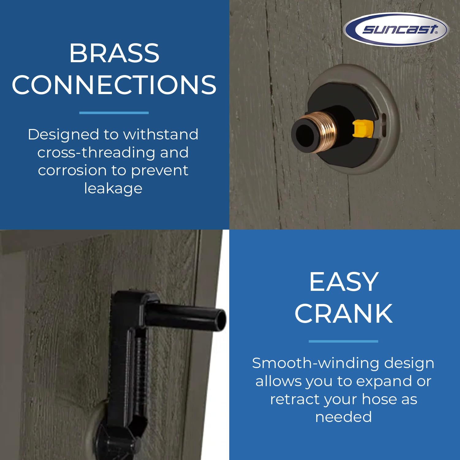 Suncast Farmington Weatherproof Smart-Tube Garden Hose Storage Container, Outdoor Hideaway Garden Hose Storage with Brass Connections, Stoney, 1 pack - Image 4