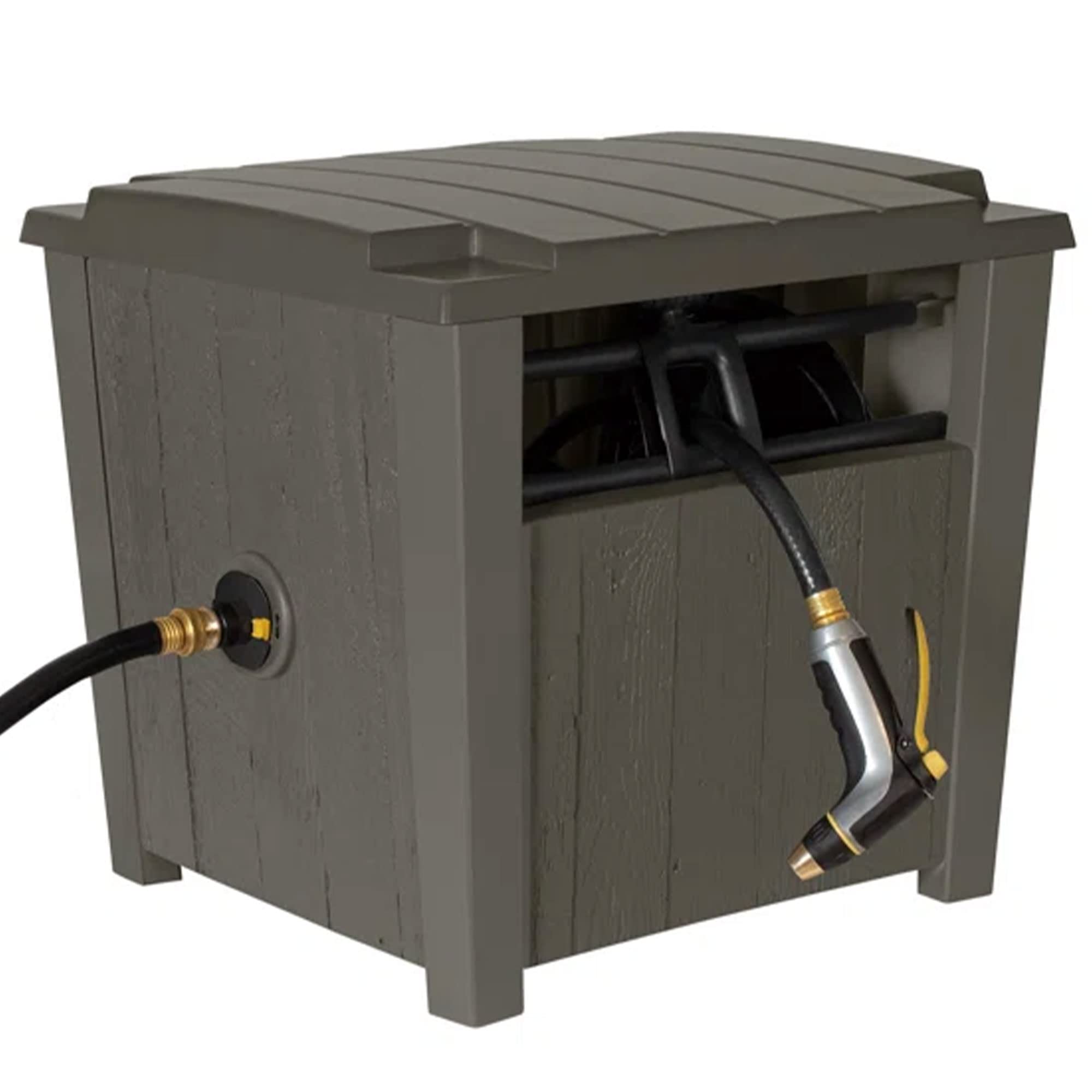 Suncast Farmington Weatherproof Smart-Tube Garden Hose Storage Container, Outdoor Hideaway Garden Hose Storage with Brass Connections, Stoney, 1 pack - Image 7