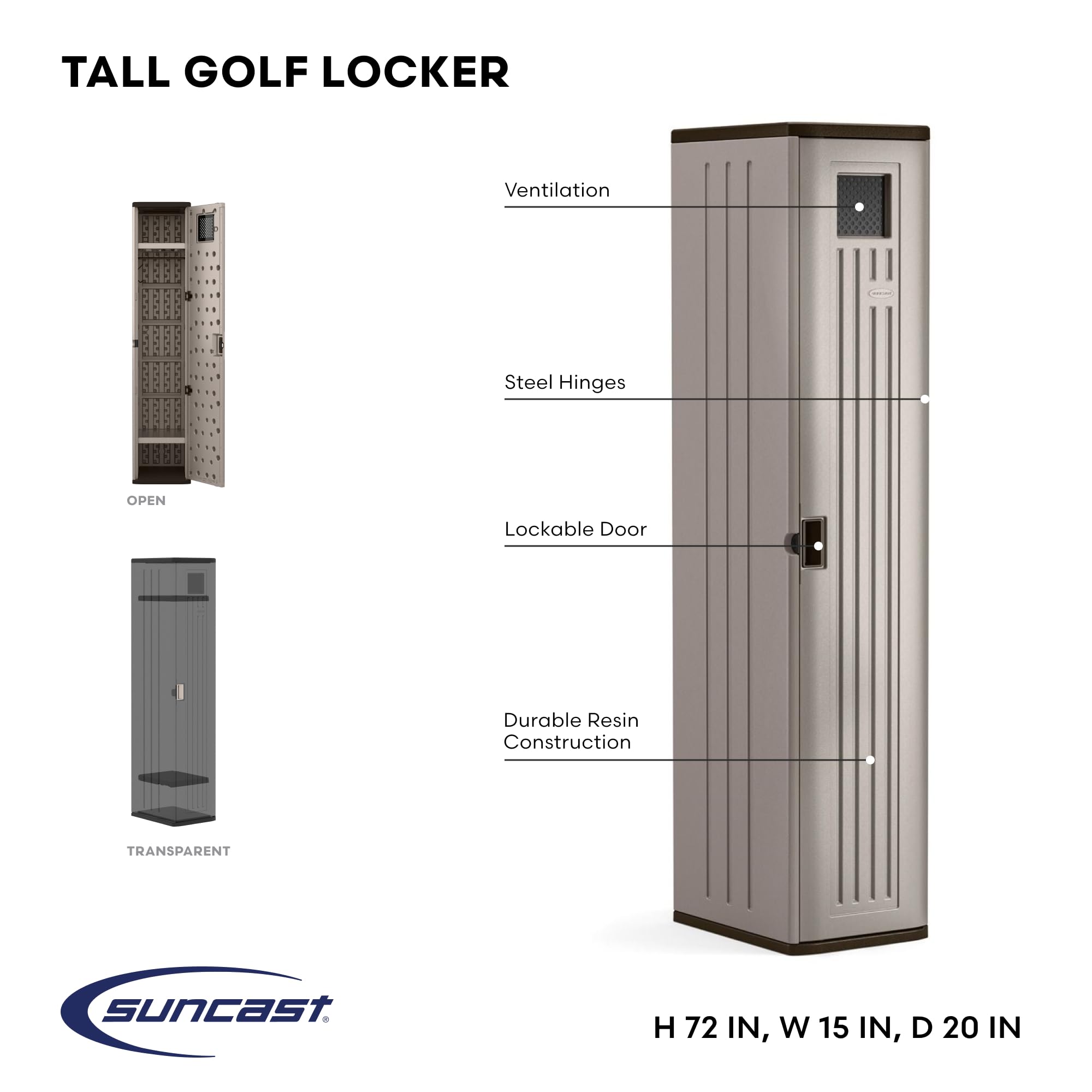 Suncast Garage and Golf Storage Organizer – Golf Rack and Bag Storage, Hall Tree with Shoe Cubby, Heavy-Duty Resin Locker Cabinet with Adjustable Shelves, Lockable, for Golf Equipment, Made in the USA - Image 3