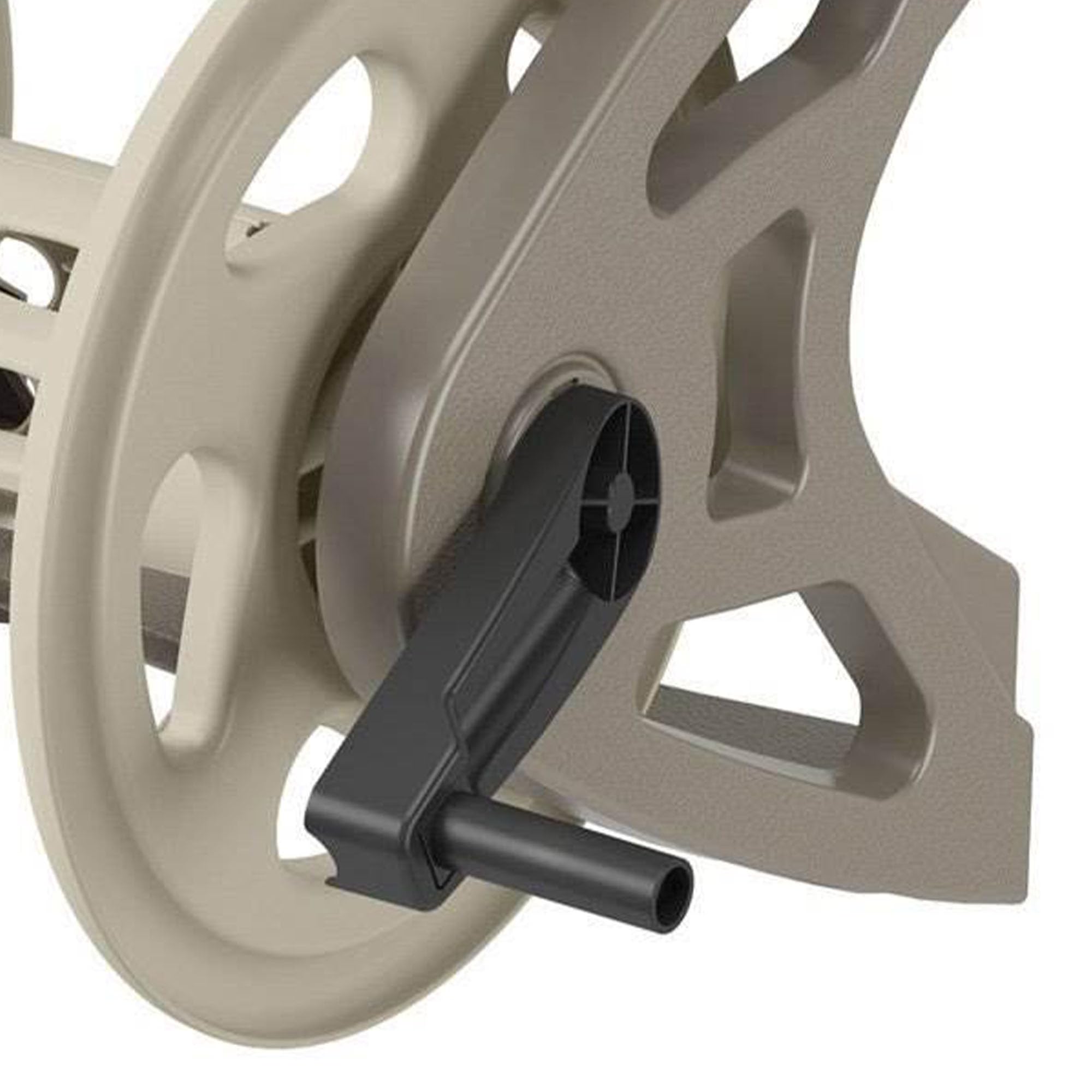 Suncast Handler Durable Hard Plastic Wall Mounted Outdoor Retractable Garden Hose Reel with Storage Tray and 200 Feet Hose Capacity, Taupe - Image 8