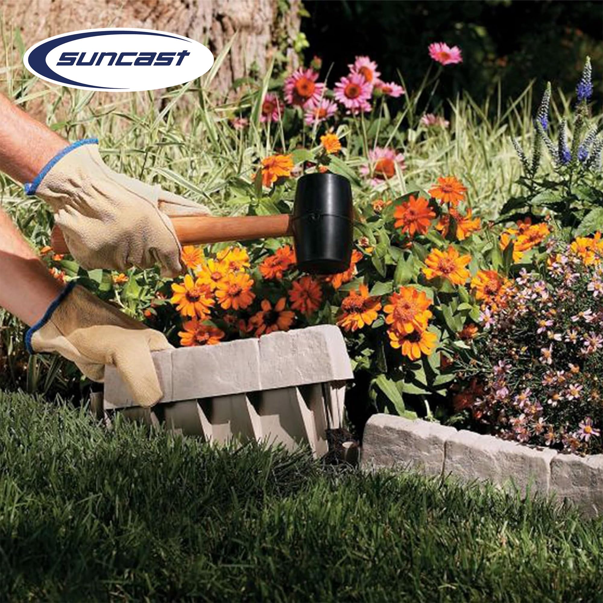 Suncast Interlocking Border Edging - Stone -Like Poly Construction for Garden, Lawn, and Landscape Edging - Water Resistant Border for Containing Trees, Flower Beds and Walkways - Light Taupe -Gray - Image 4