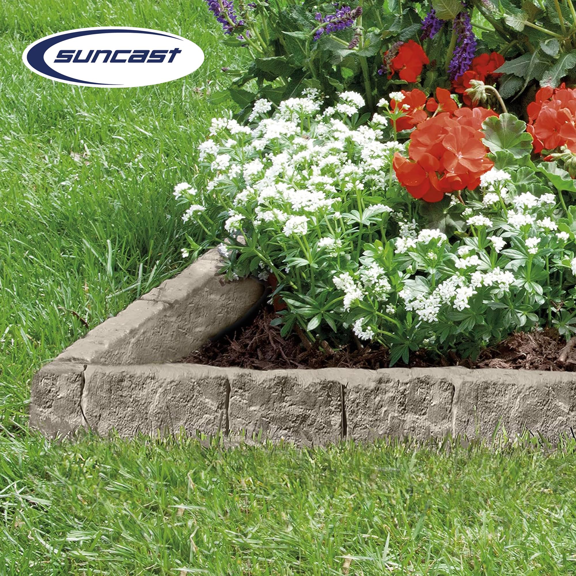 Suncast Interlocking Border Edging - Stone -Like Poly Construction for Garden, Lawn, and Landscape Edging - Water Resistant Border for Containing Trees, Flower Beds and Walkways - Light Taupe -Gray - Image 5