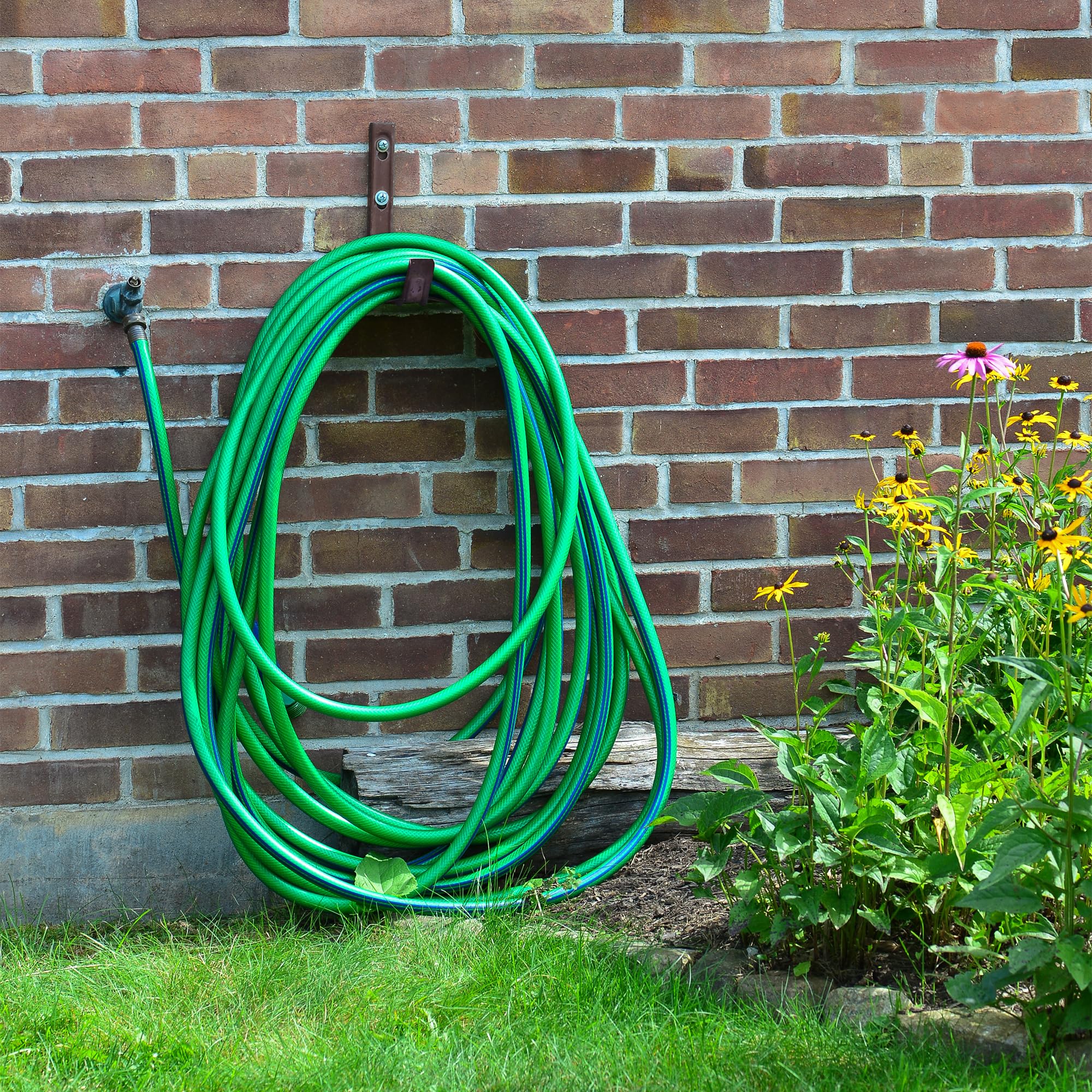 Suncast Metal Wall Mount Hose Hanger Durable and Space Saving Garden Hose Storage Solution Holds up to 150 Feet of Hose for Backyard or Garden, Brown - Image 5