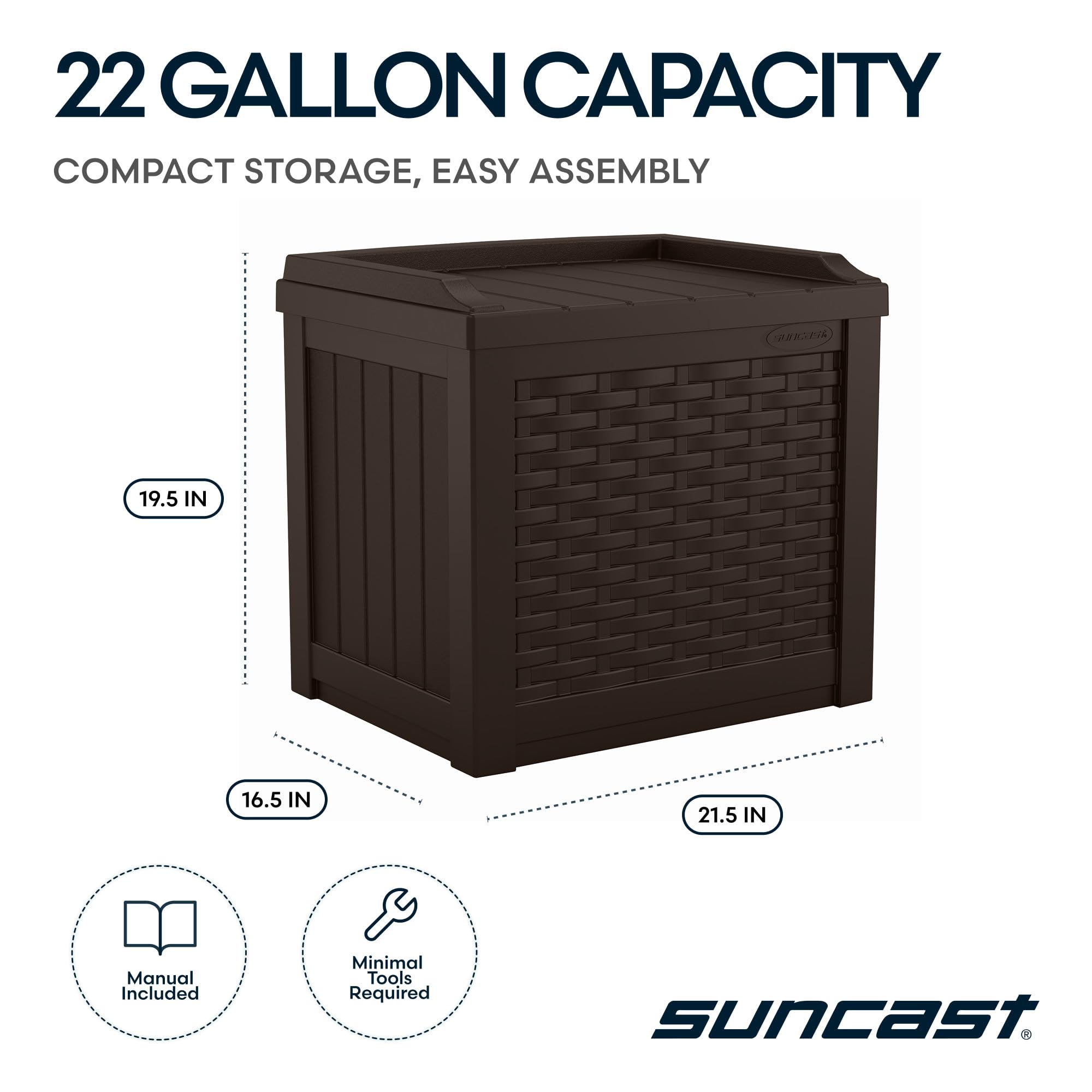 Suncast Outdoor Deck Box - 22 Gallon Java Resin Outdoor Storage Box, Weatherproof Patio Storage Bin Container for Seating & Organizing Cushions, Tools & Towels for Pool, Yard, & Garden - Image 3