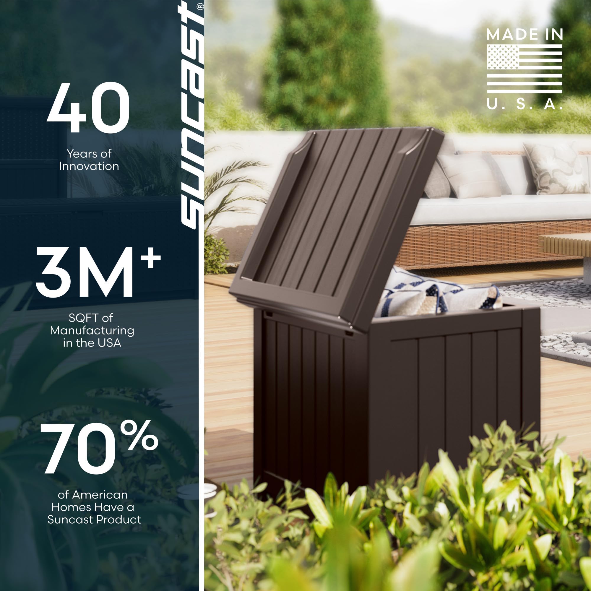 Suncast Outdoor Deck Box - 22 Gallon Java Resin Outdoor Storage Box, Weatherproof Patio Storage Bin Container for Seating & Organizing Cushions, Tools & Towels for Pool, Yard, & Garden - Image 9