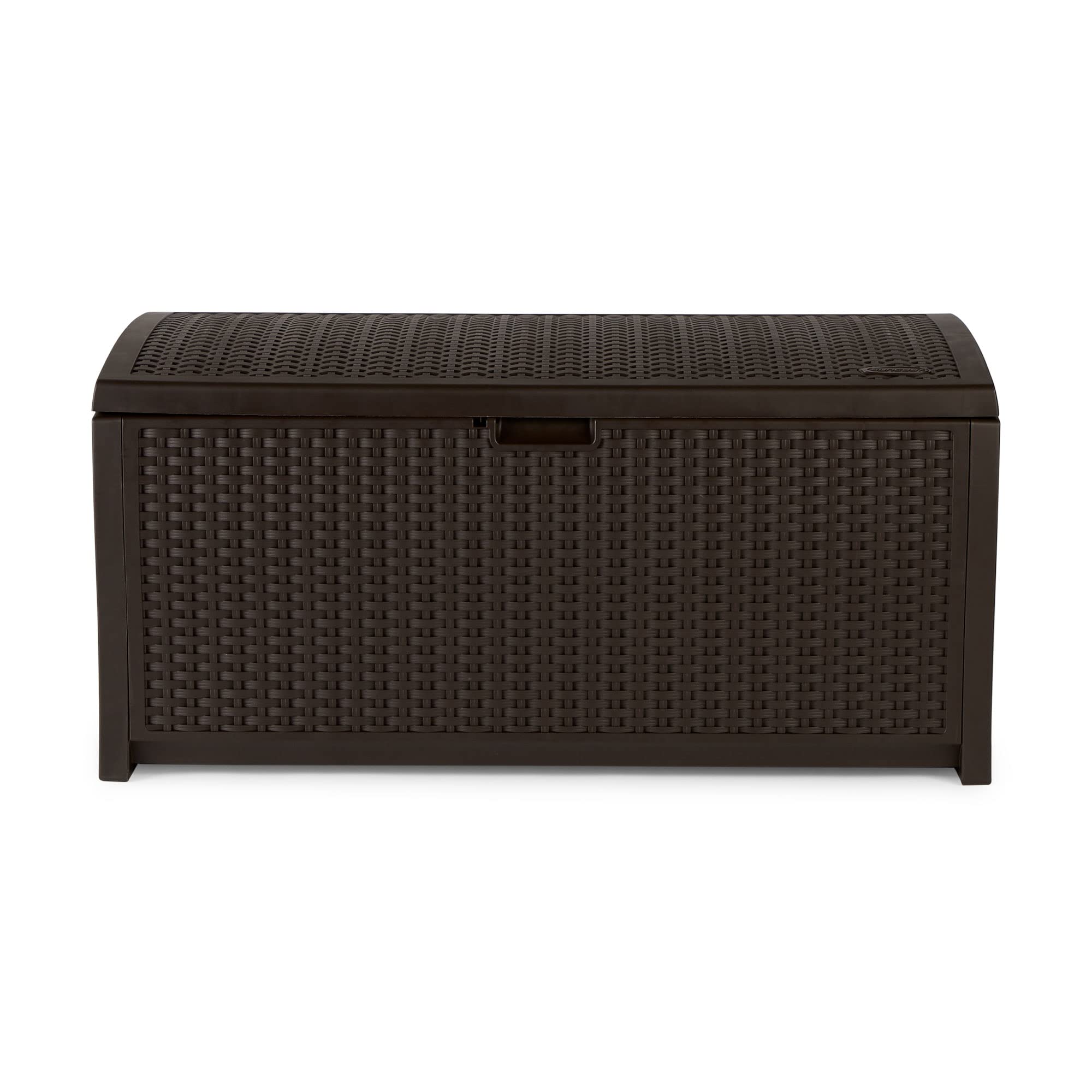 Suncast Outdoor Storage Box - 73 Gallon Mocha Brown Deck Box for Patio, Waterproof Outdoor Storage Bench, Resin Wicker Style, Heavy-Duty, Lockable Lid for Cushions, Shoes, Pool & Garden Gear - Image 6