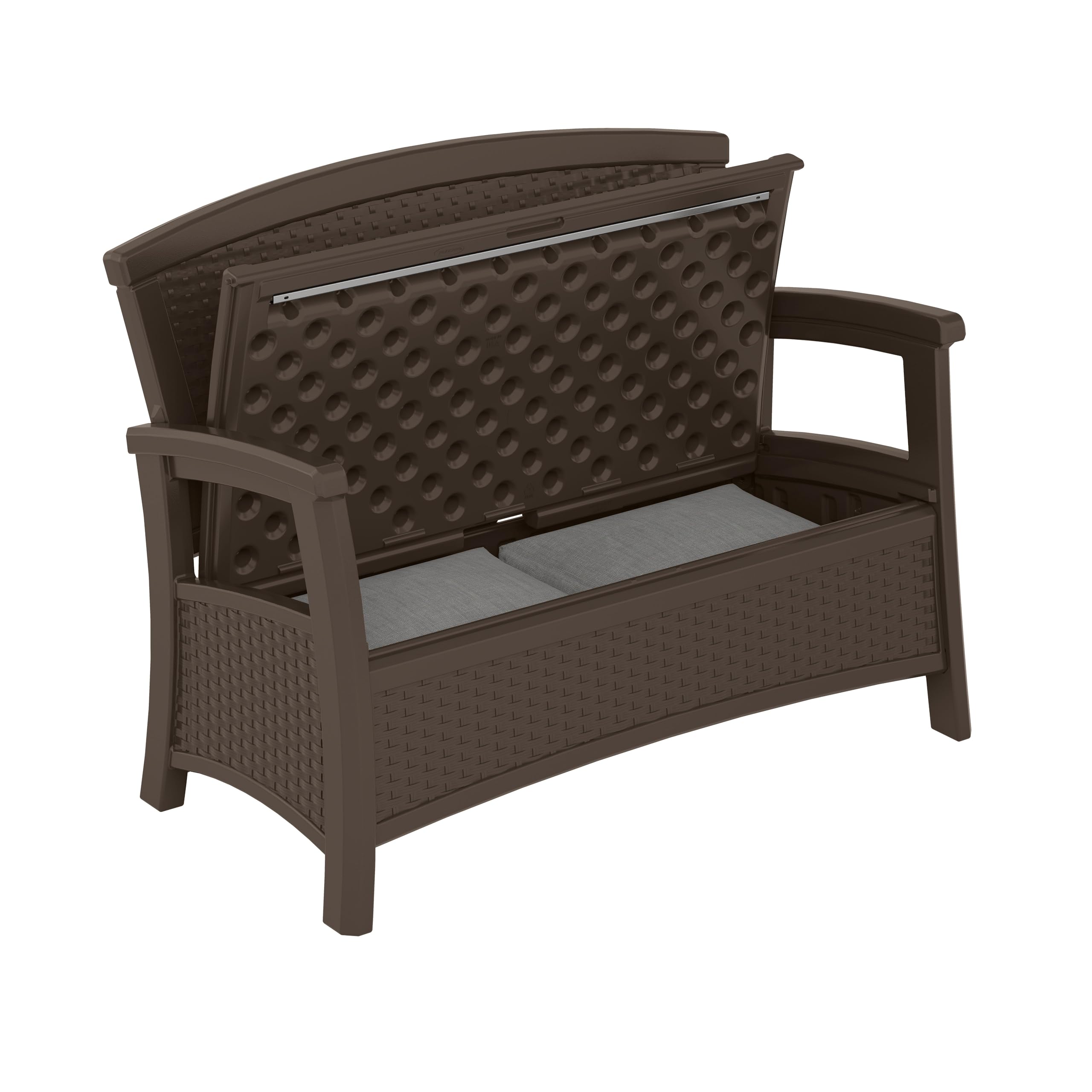 Suncast Outdoor Wicker Love Seat with 23-Gallon Storage, Comfortable Seating for Two, Ergonomic Back Support, All-Weather Furniture for Patio, Deck, and Garden, Java, Made in the USA - Image 11