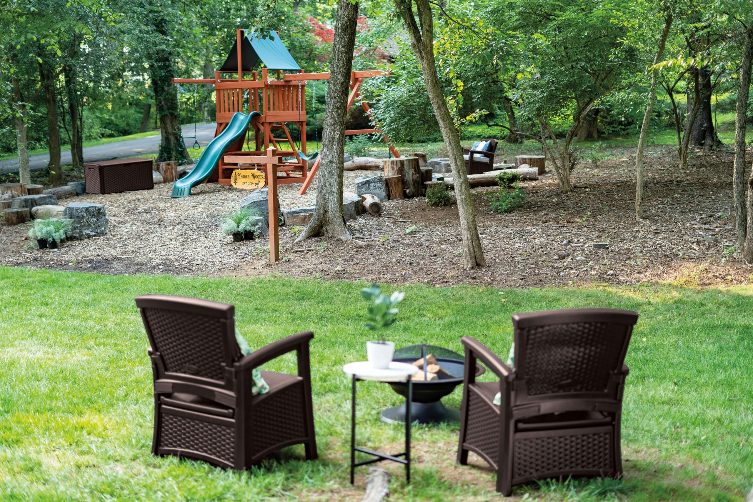 Suncast Outdoor Wicker Love Seat with 23-Gallon Storage, Comfortable Seating for Two, Ergonomic Back Support, All-Weather Furniture for Patio, Deck, and Garden, Java, Made in the USA - Image 12