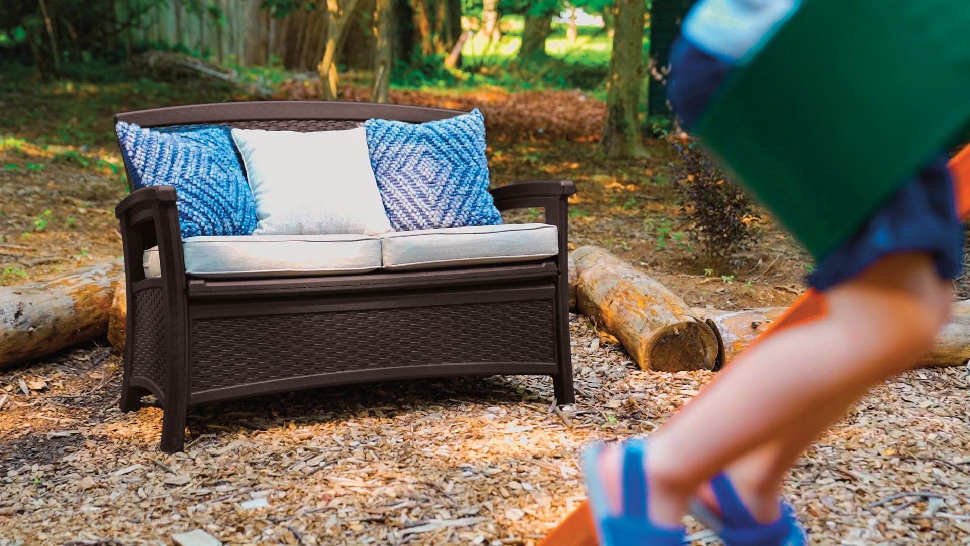 Suncast Outdoor Wicker Love Seat with 23-Gallon Storage, Comfortable Seating for Two, Ergonomic Back Support, All-Weather Furniture for Patio, Deck, and Garden, Java, Made in the USA - Image 13