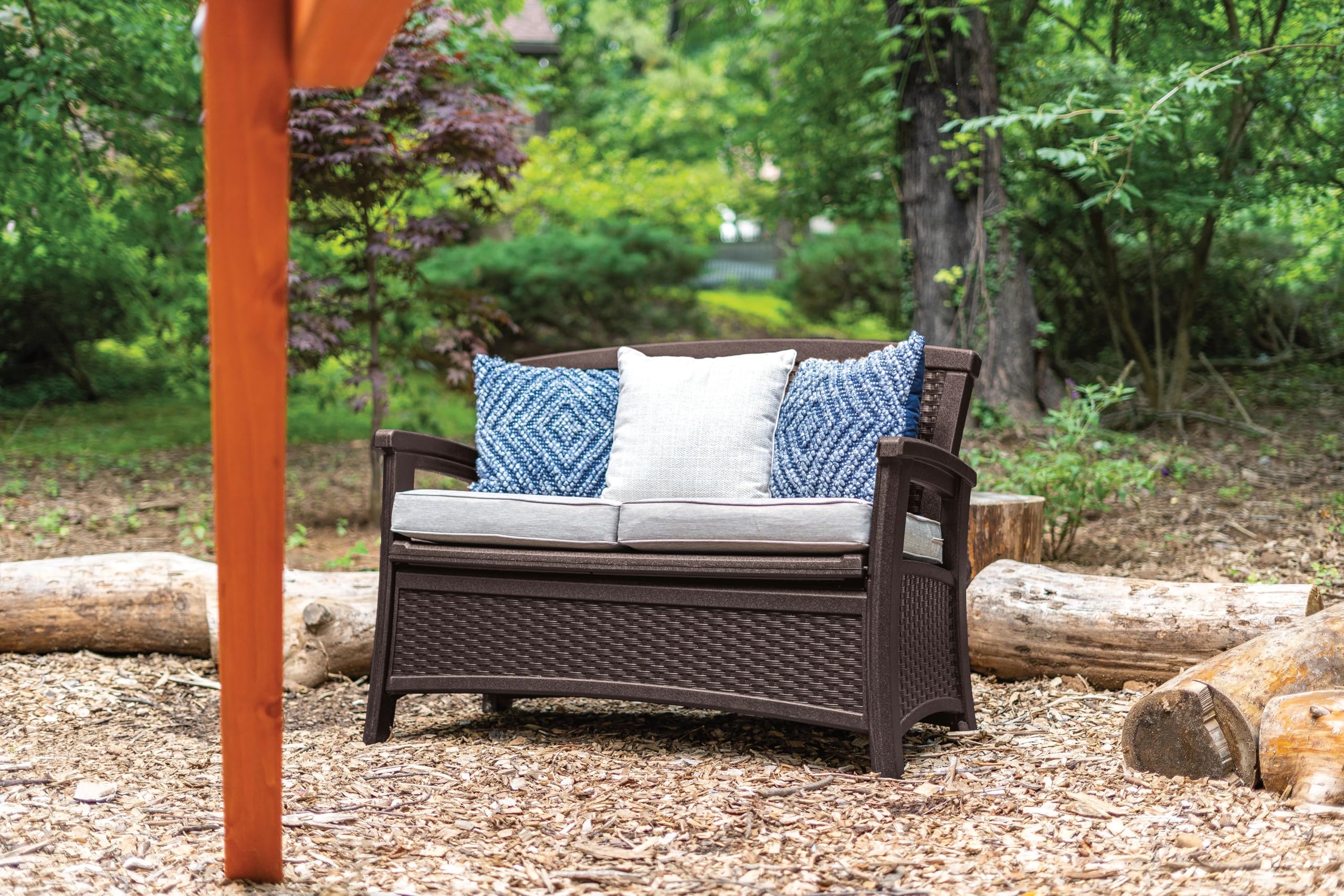 Suncast Outdoor Wicker Love Seat with 23-Gallon Storage, Comfortable Seating for Two, Ergonomic Back Support, All-Weather Furniture for Patio, Deck, and Garden, Java, Made in the USA - Image 14