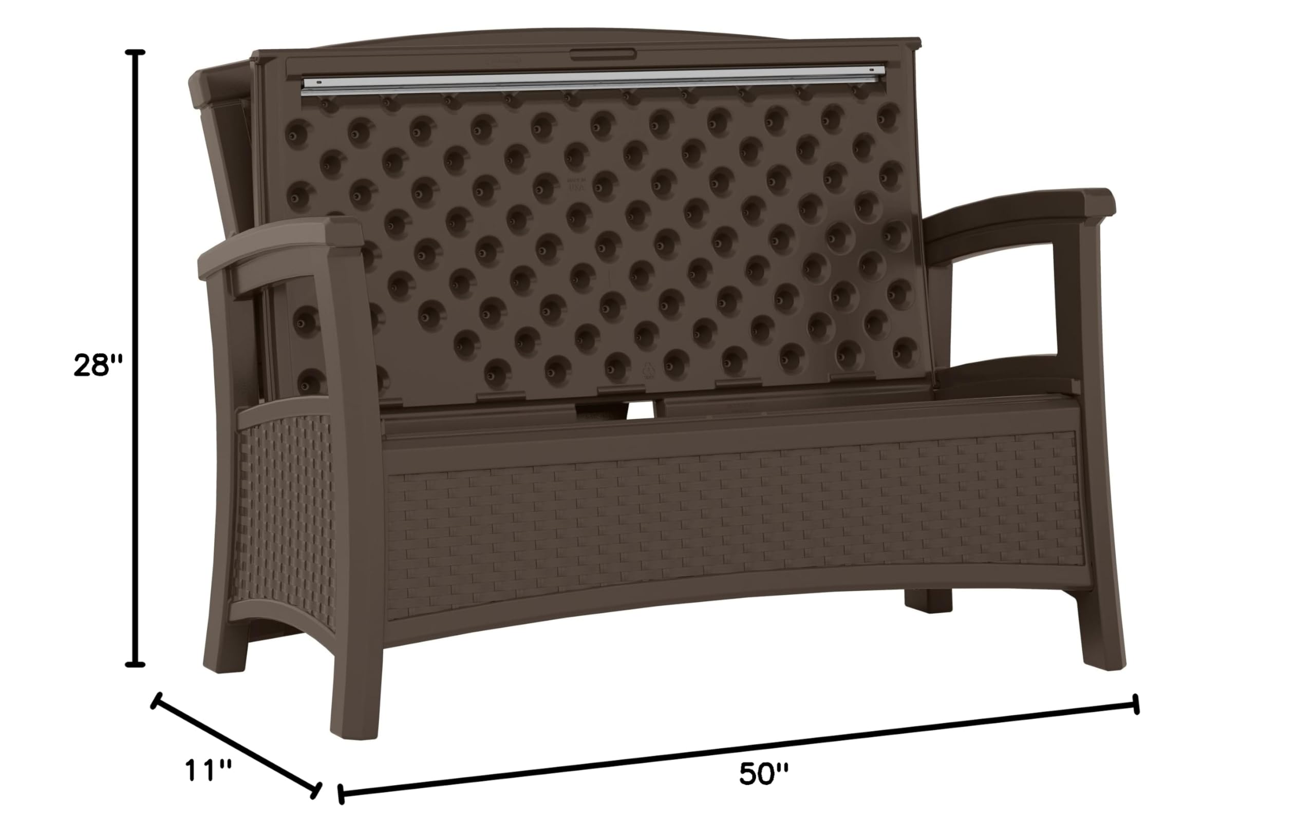 Suncast Outdoor Wicker Love Seat with 23-Gallon Storage, Comfortable Seating for Two, Ergonomic Back Support, All-Weather Furniture for Patio, Deck, and Garden, Java, Made in the USA - Image 3