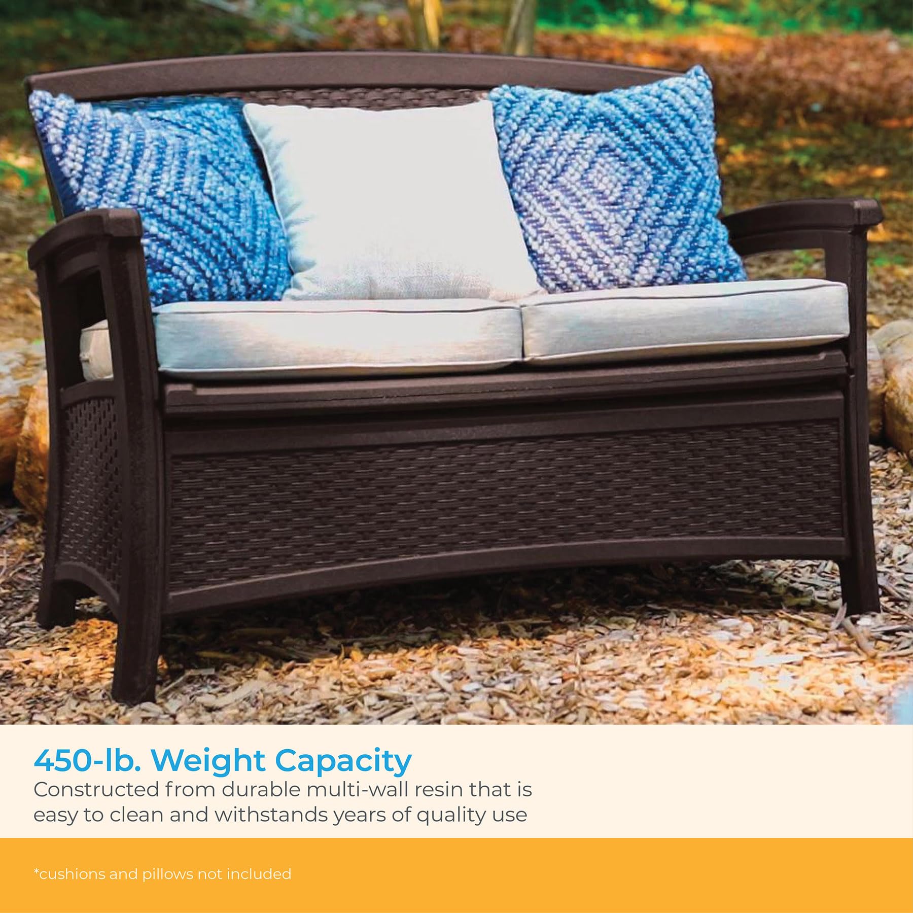Suncast Outdoor Wicker Love Seat with 23-Gallon Storage, Comfortable Seating for Two, Ergonomic Back Support, All-Weather Furniture for Patio, Deck, and Garden, Java, Made in the USA - Image 6