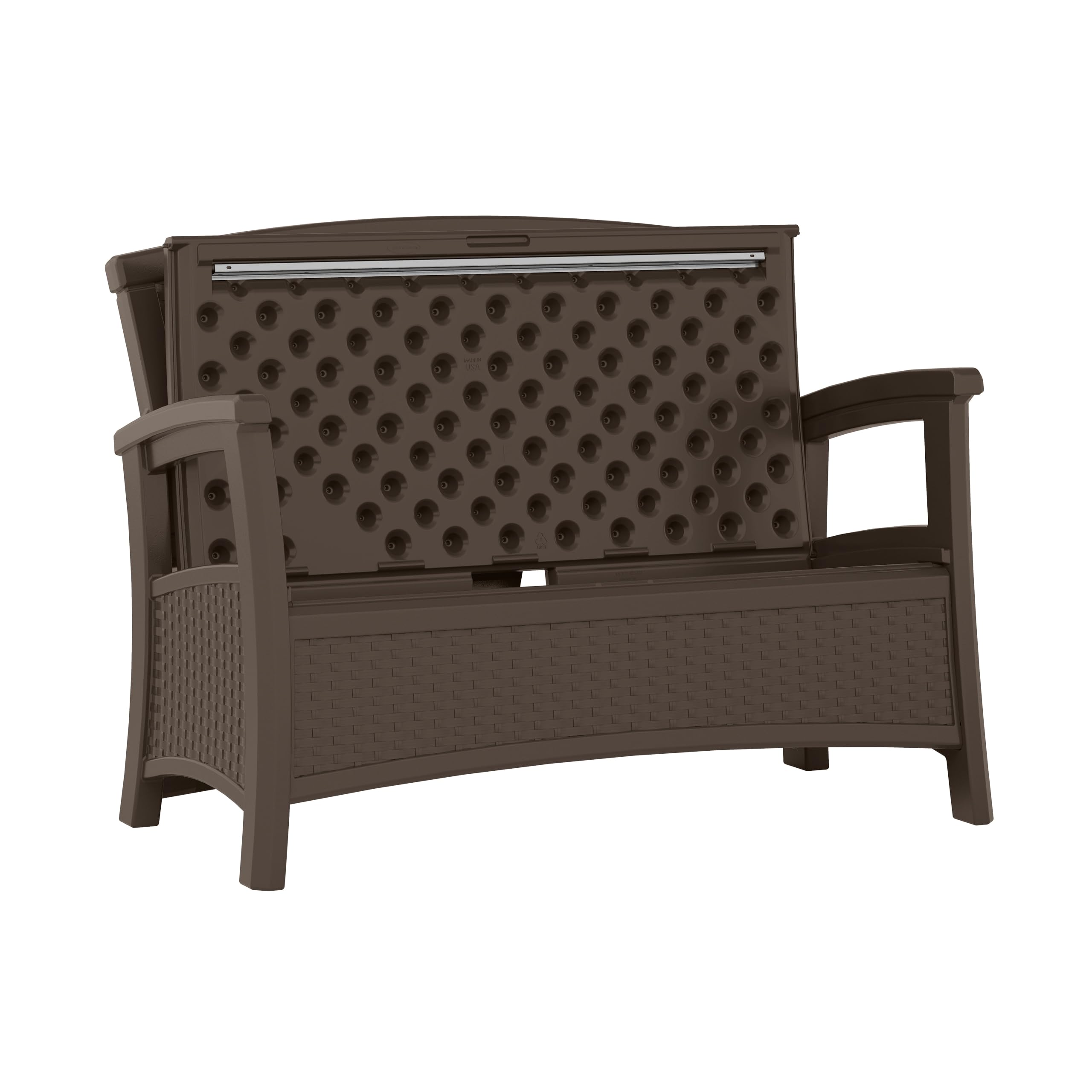 Suncast Outdoor Wicker Love Seat with 23-Gallon Storage, Comfortable Seating for Two, Ergonomic Back Support, All-Weather Furniture for Patio, Deck, and Garden, Java, Made in the USA - Image 8